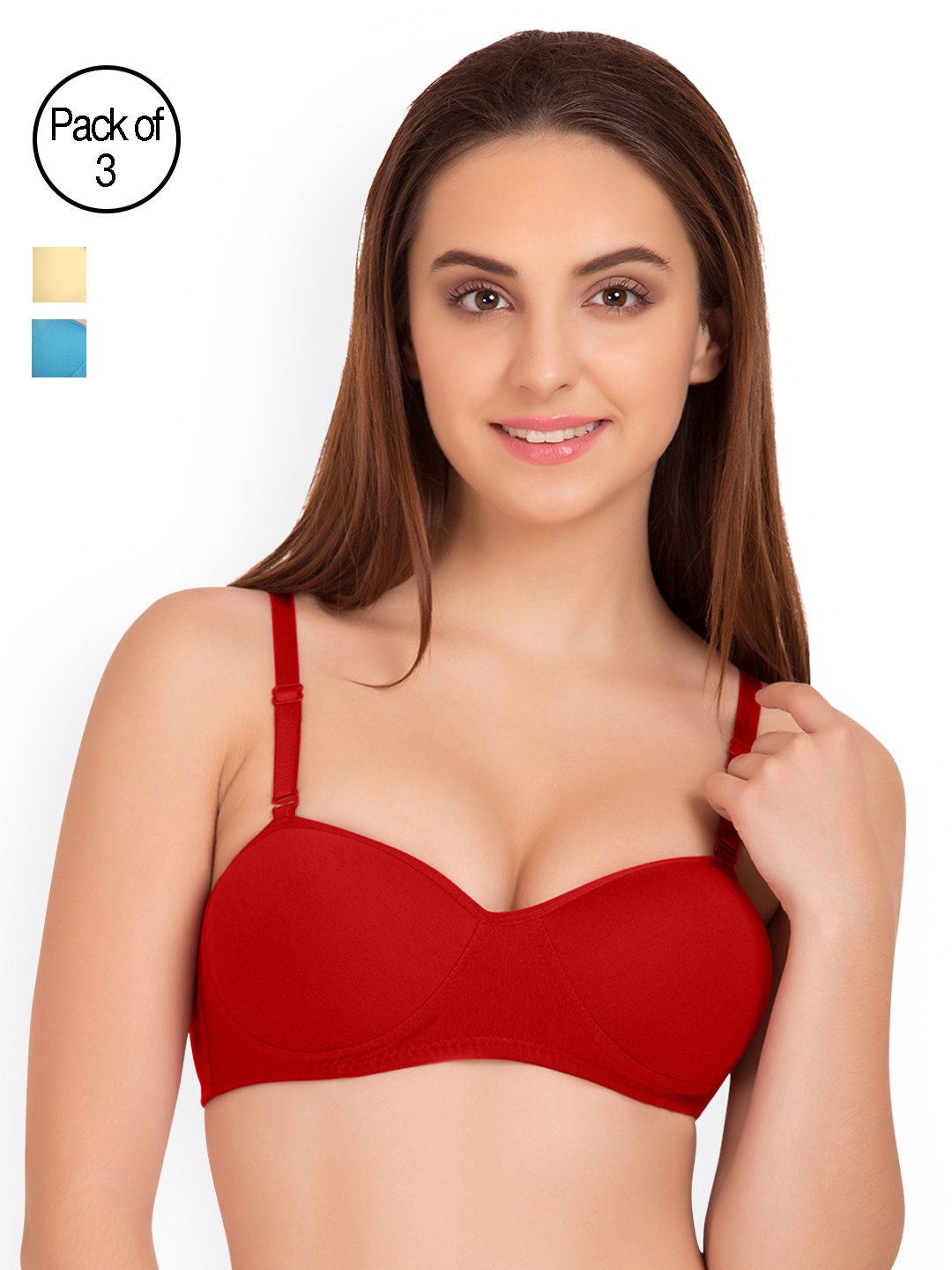 

Tweens Pack of 3 Medium-Coverage T-shirt Bras TW91201, Red