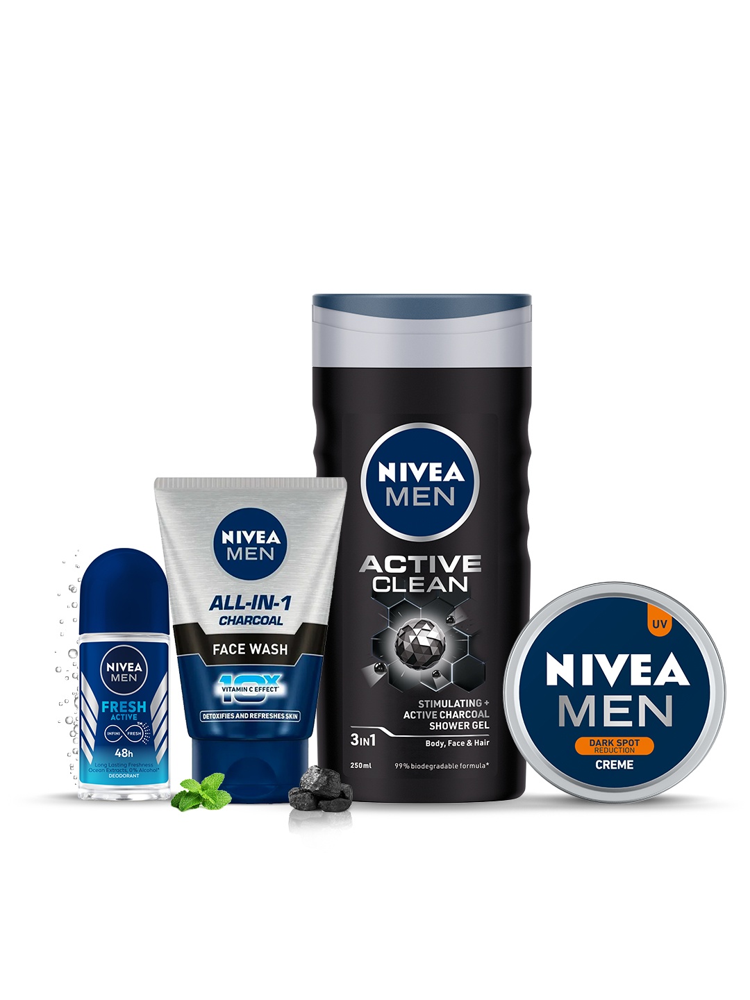 

Nivea Mens Travel Combo - Face Wash 50ml + Roll On 25ml + Creme 75ml + Shower Gel 250ml, Black