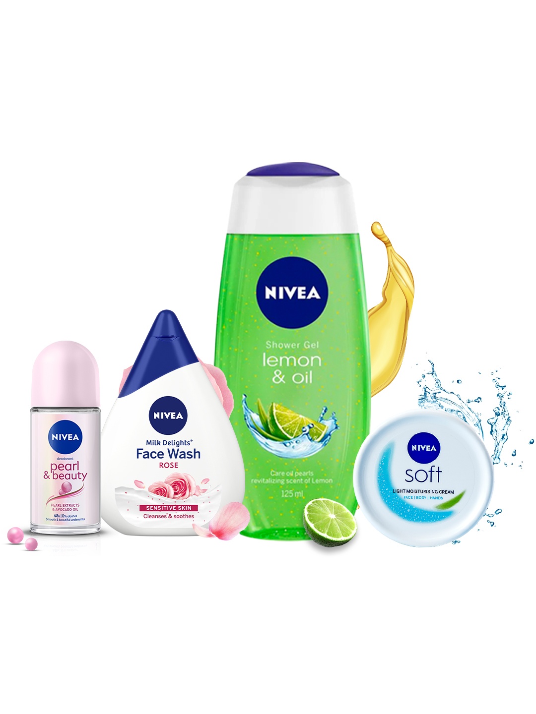 

Nivea Womens Travel Combo - Face Wash 50ml + Roll On 25ml + Cream 50ml + Shower Gel 125ml, White