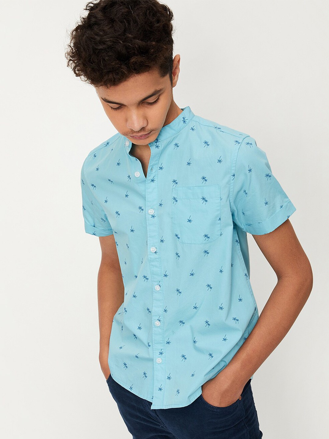 

max Boys Floral Printed Opaque Pure Cotton Casual Shirt, Blue