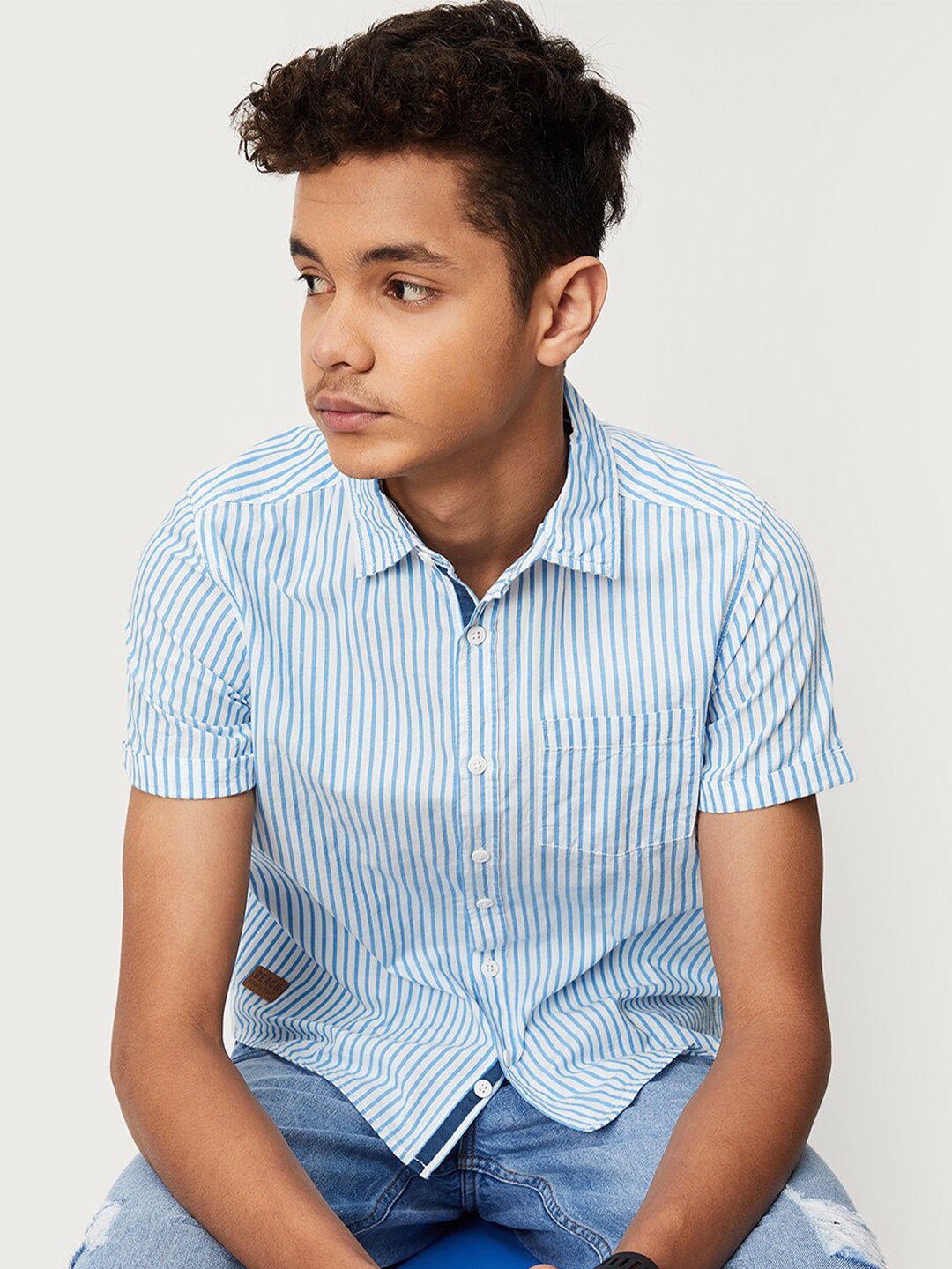 

max Boys Striped Cotton Opaque Casual Shirt, White