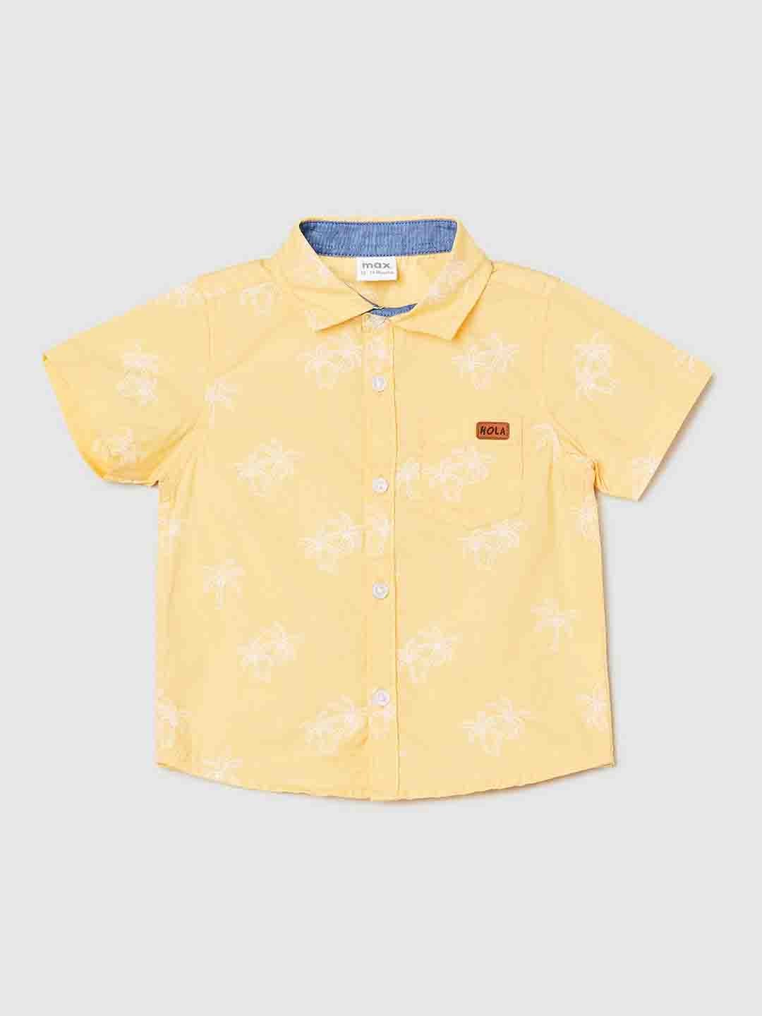 

max Infants Boys Floral Printed Pure Cotton Casual Shirt, Yellow