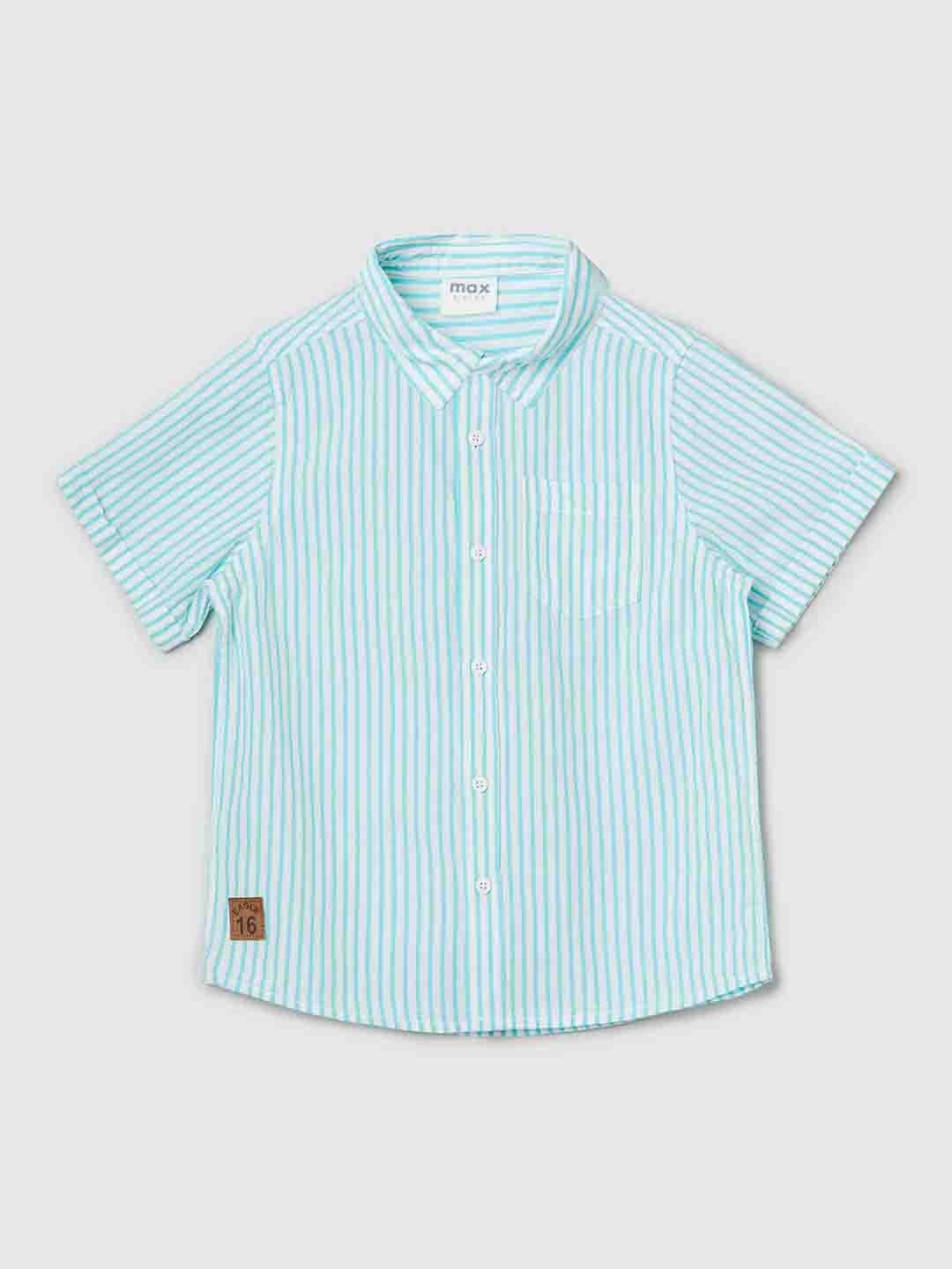 

max Boys Vertical Striped Opaque Pure Cotton Casual Shirt, Blue