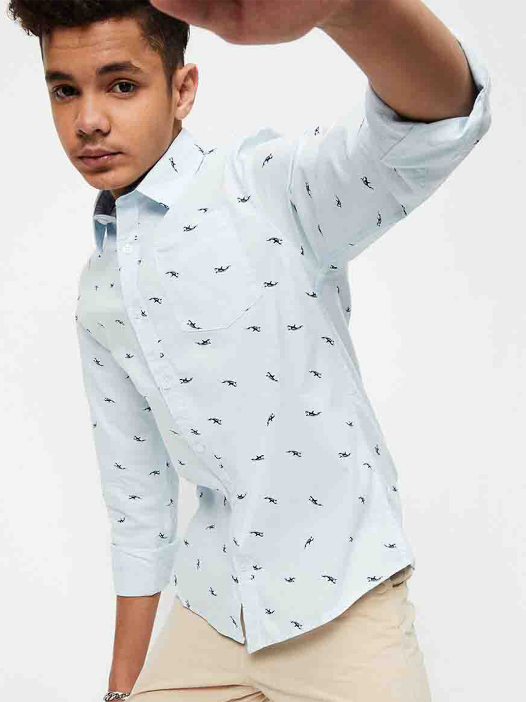 

max Boys Conversational Printed Pure Cotton Casual Shirt, Blue