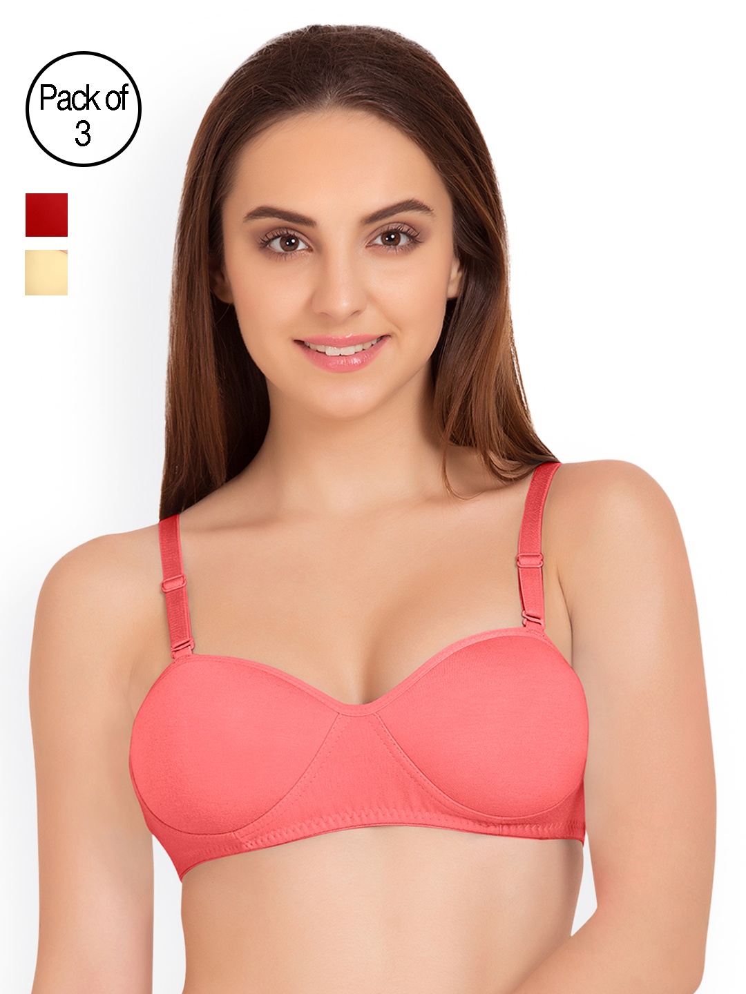 

Tweens Pack of 3 Medium-Coverage T-shirt Bras TW91201, Coral