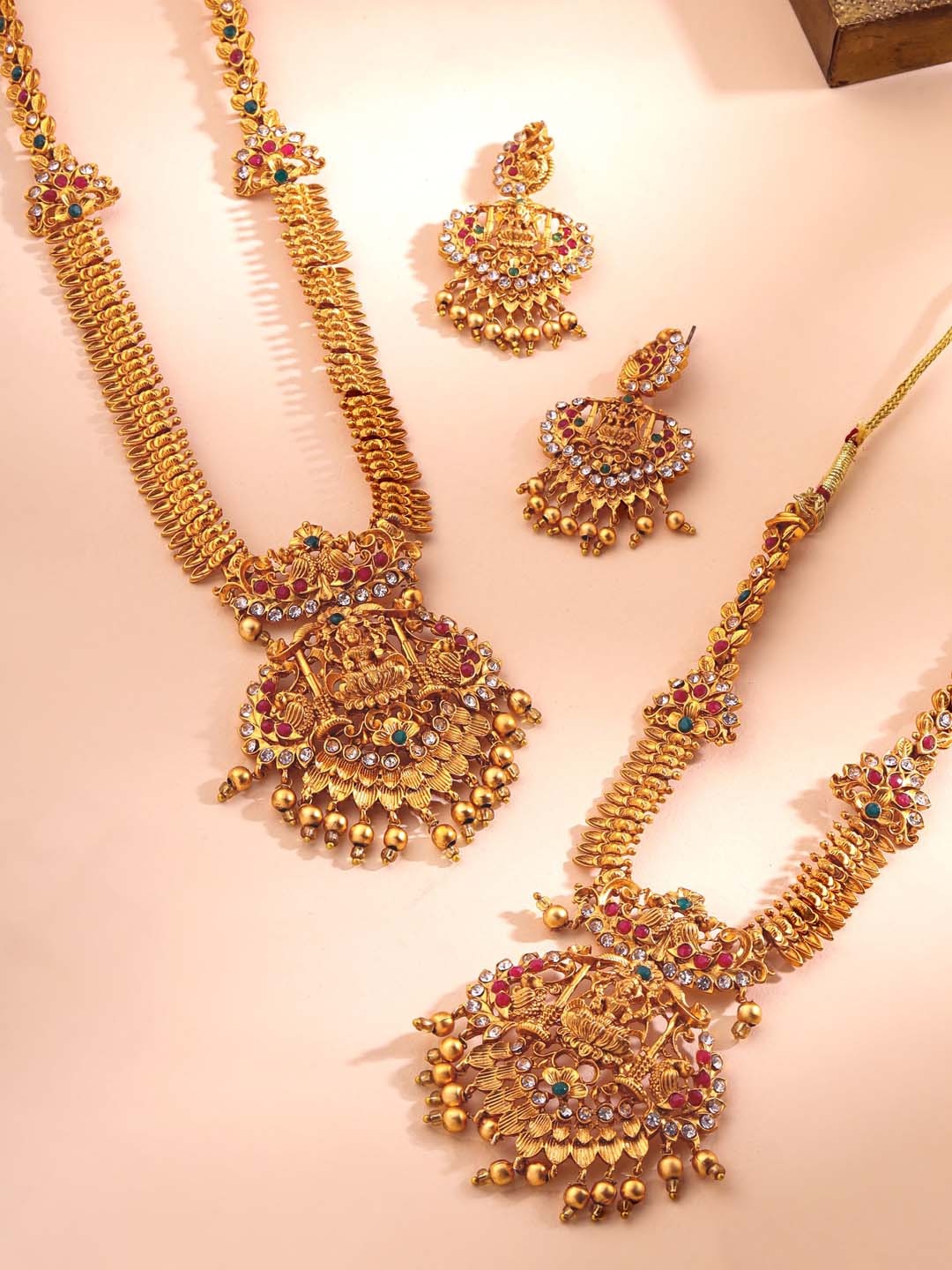 

Yellow Chimes Set Of 2 Gold-Plated Stone Studded & Temple Necklace & Earrings