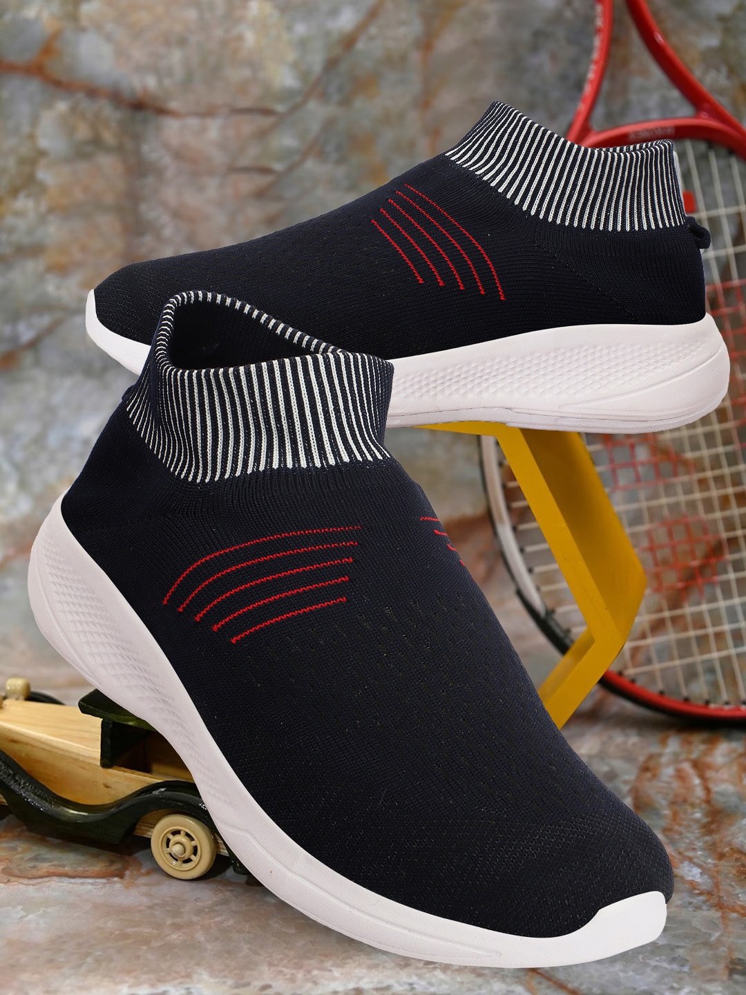 

HRX by Hrithik Roshan Men Navy Blue Textile Mid-Top Walking Shoes