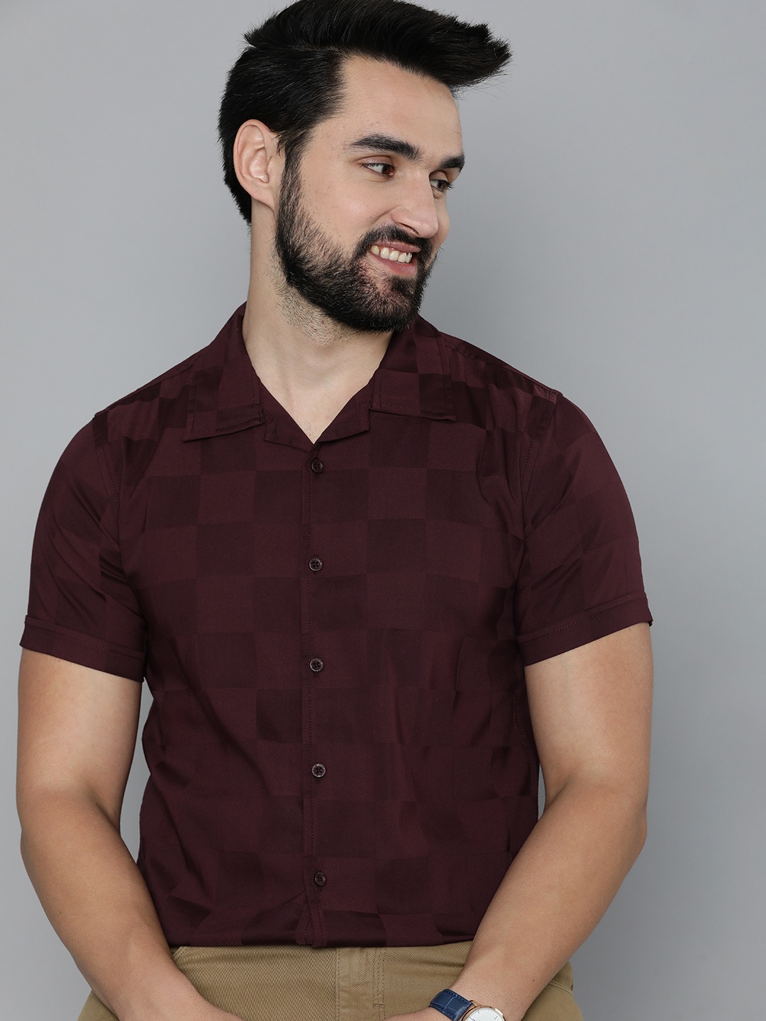 

HERE&NOW Men Slim Fit Opaque Printed Casual Shirt, Maroon