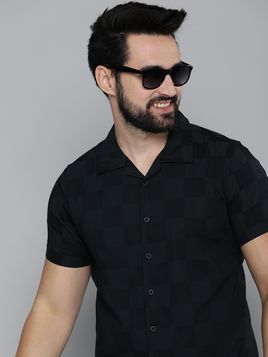 

HERE&NOW Men Slim Fit Opaque Printed Casual Shirt, Black
