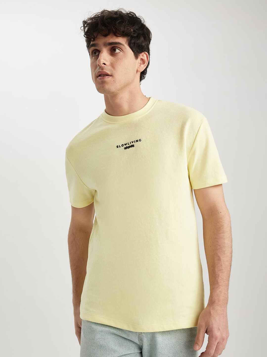 

DeFacto Typography Printed Short Sleeves T-shirt, Yellow