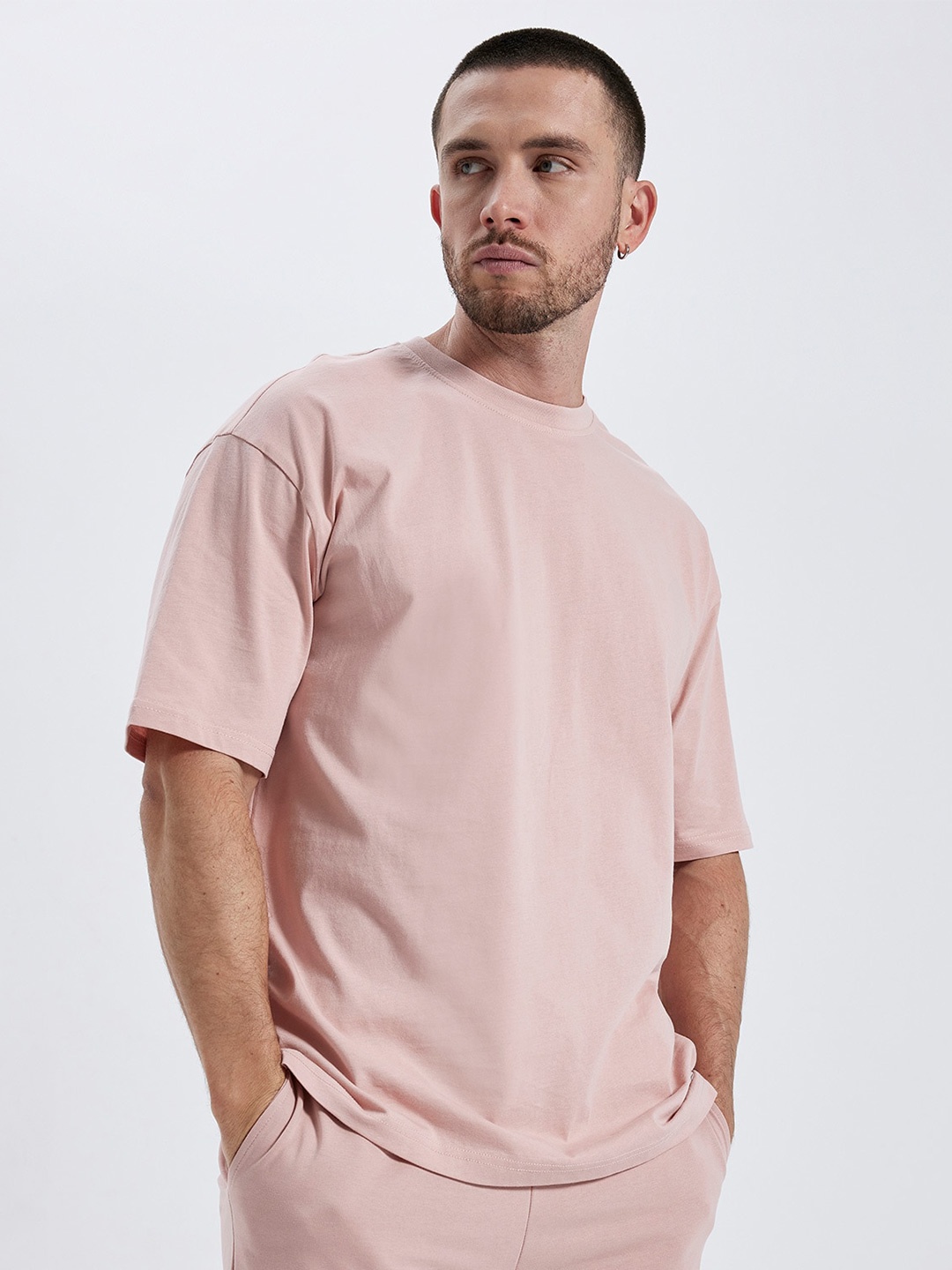 

DeFacto Round Neck Drop-Shoulder Sleeves Pure Cotton T-shirt, Mauve
