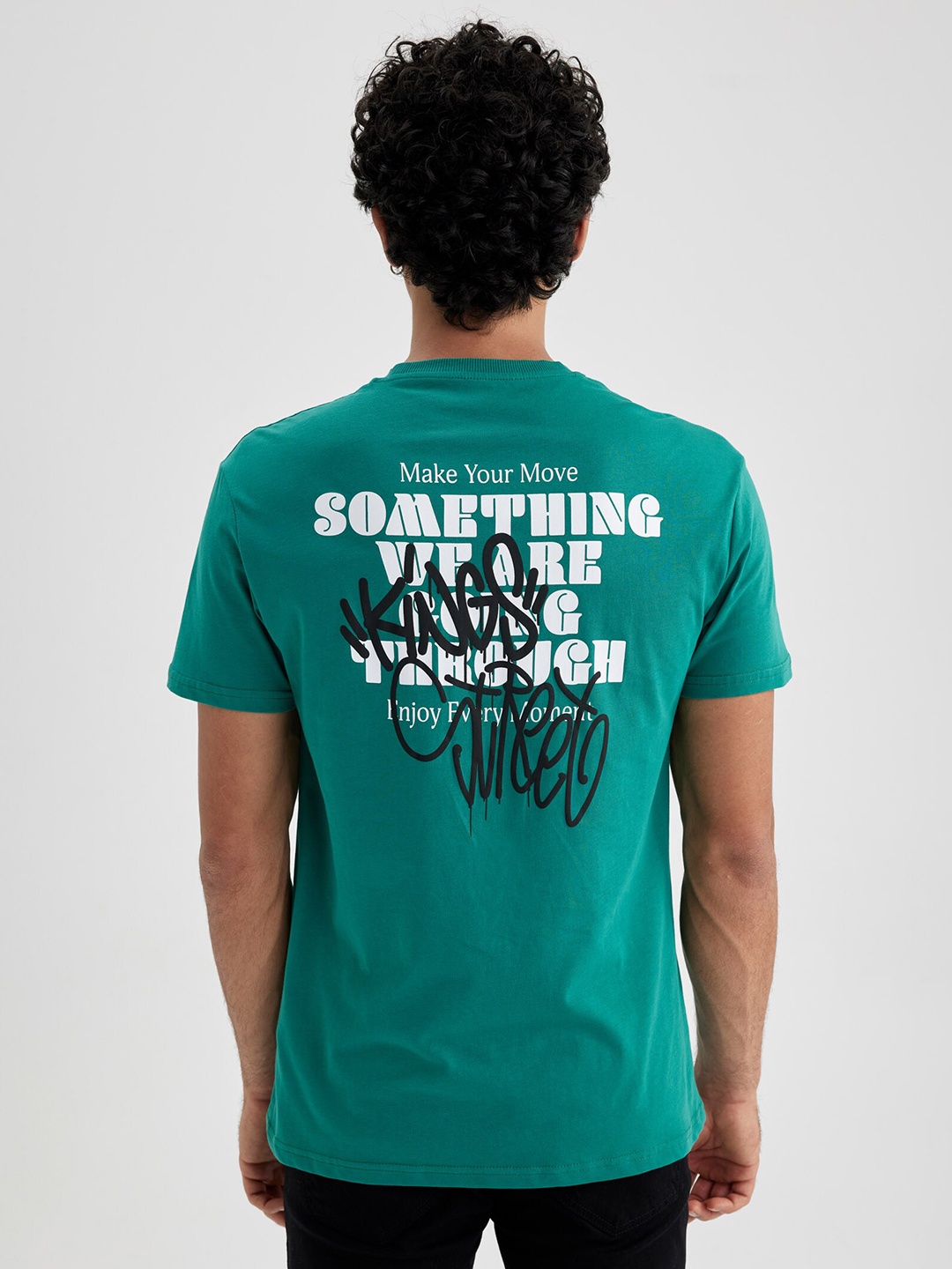 

DeFacto Typography Printed Short Sleeves Pure Cotton T-shirt, Green