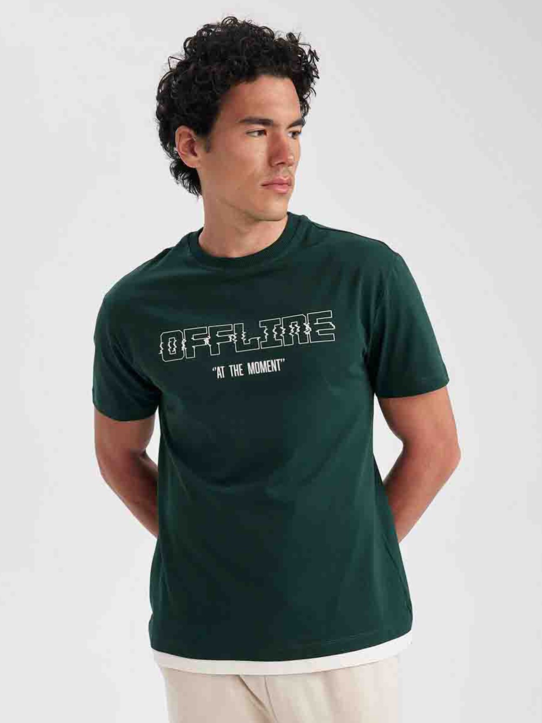 

DeFacto Typography Printed Short Sleeves Pure Cotton T-shirt, Green