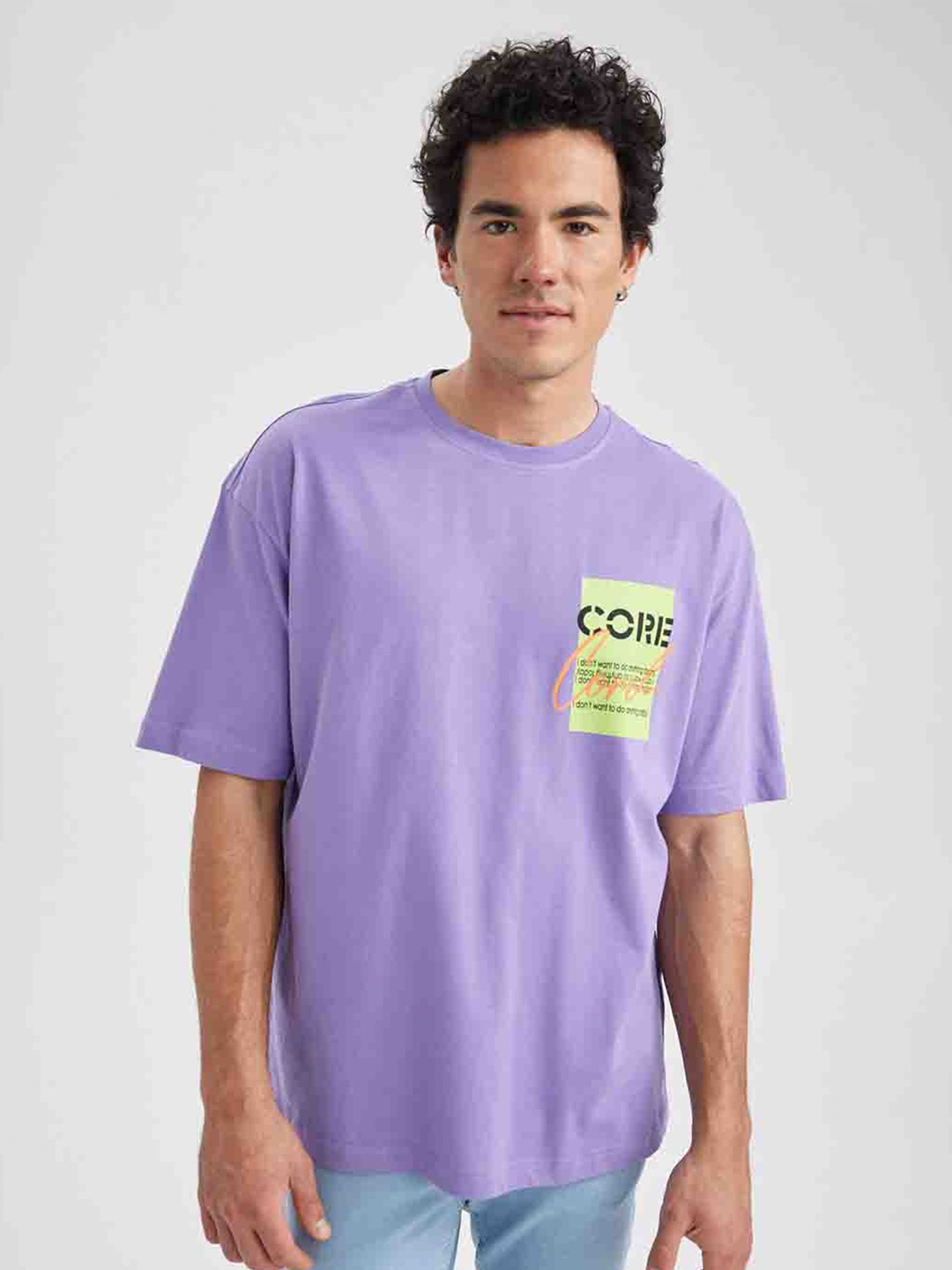 

DeFacto Typography Printed Pure Cotton T-shirt, Violet