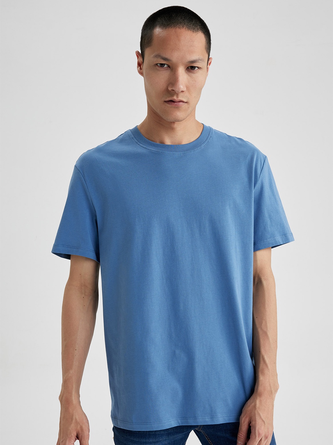 

DeFacto Round Neck Short Sleeves Pure Cotton T-shirt, Blue
