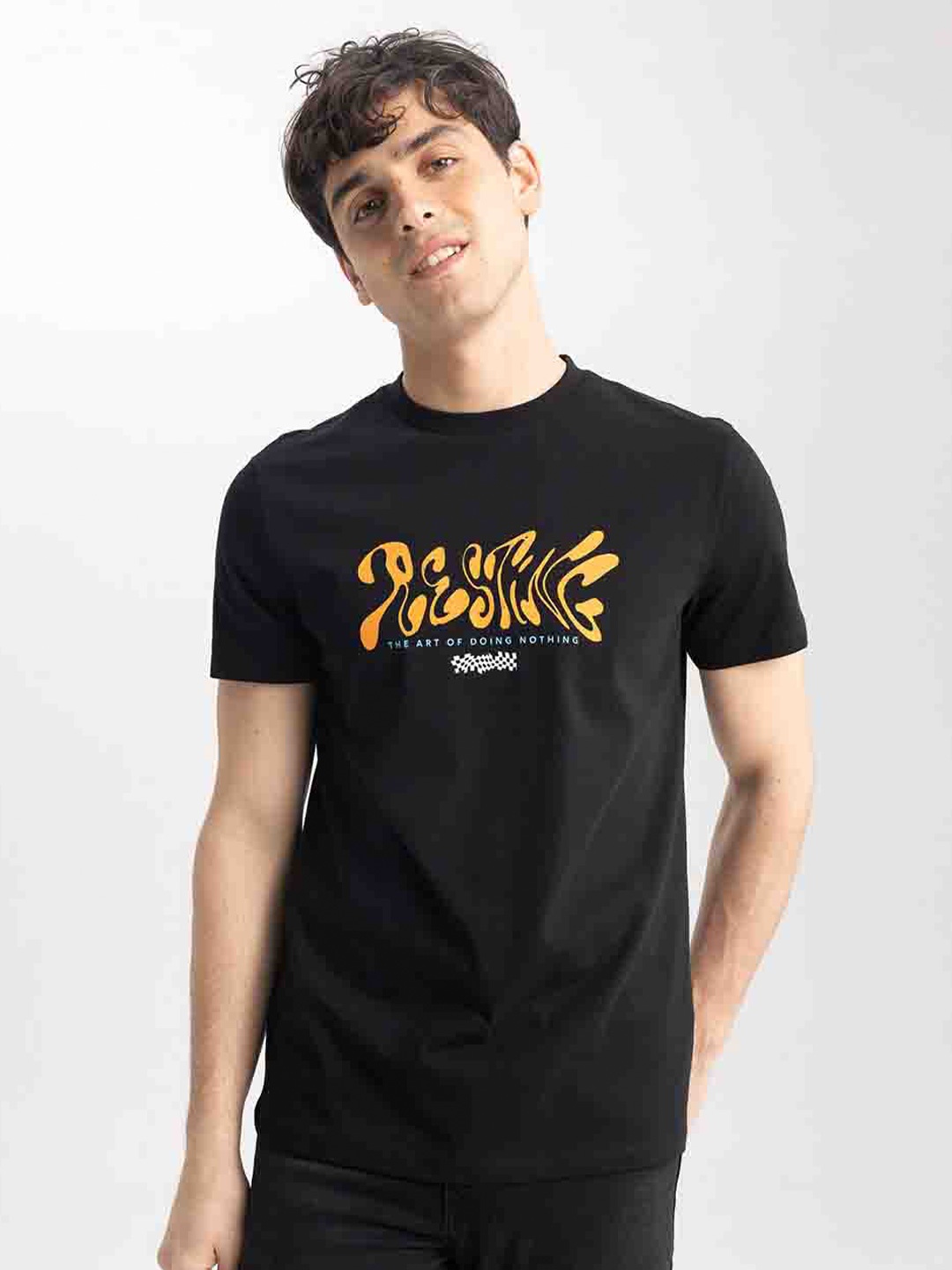 

DeFacto Typography Printed Pure Cotton T-shirt, Black