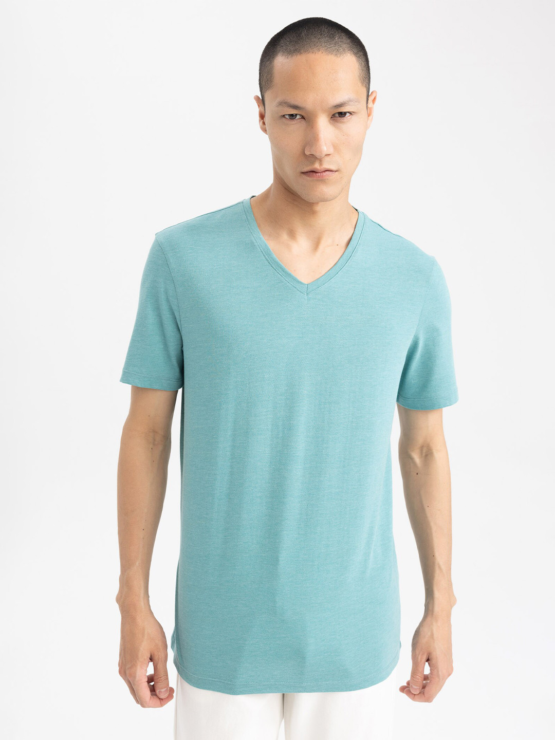 

DeFacto Men V-Neck Regular Fit T-shirt, Blue