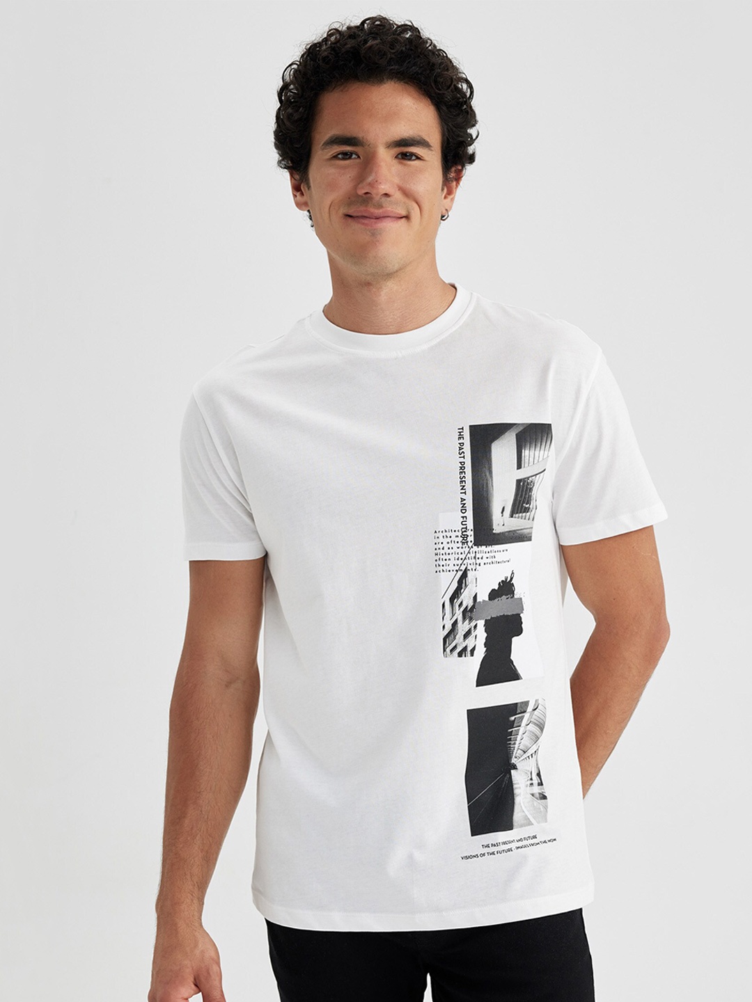 

DeFacto Men Printed Regular Fit Cotton T-shirt, White