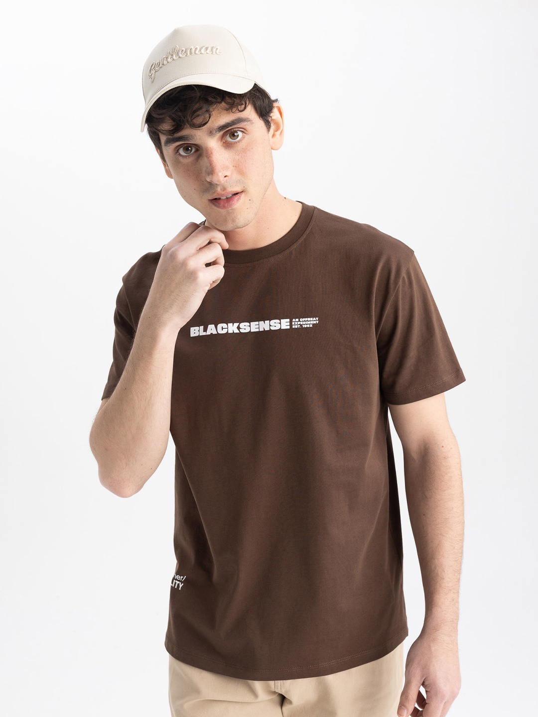 

DeFacto Typography Printed Pure Cotton T-shirt, Brown