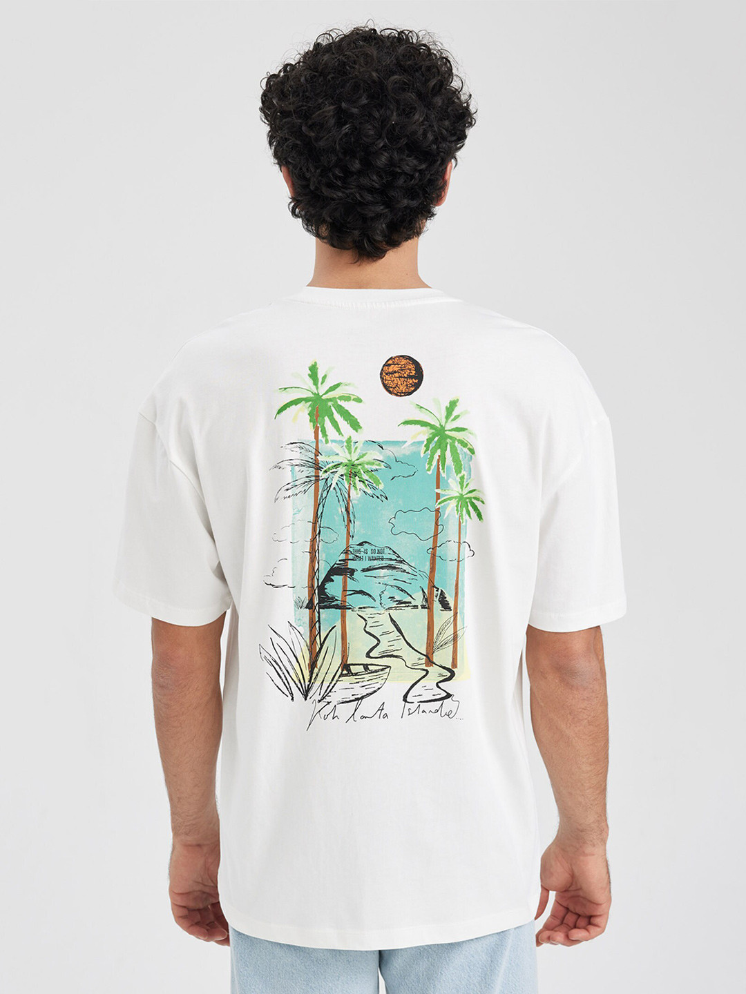 

DeFacto Tropical Printed Pure Cotton T-shirt, White