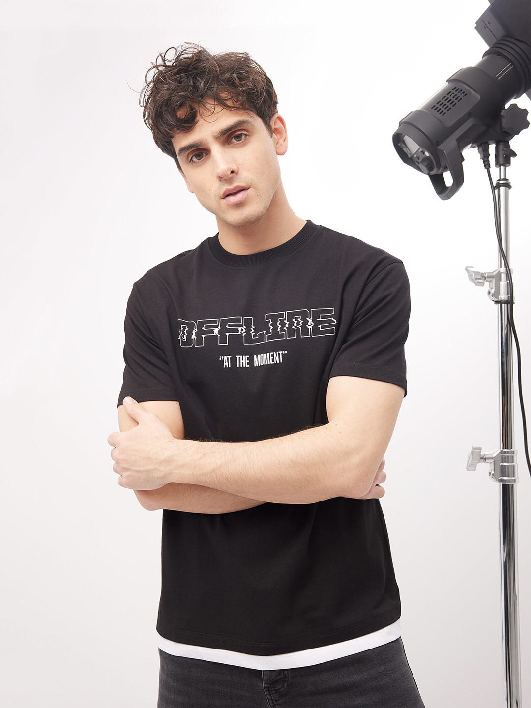 

DeFacto Typography Printed Pure cotton T-shirt, Black