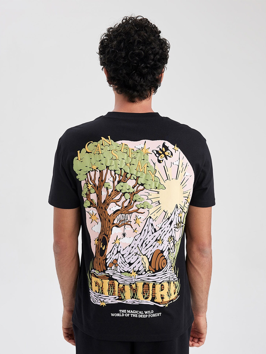 

DeFacto Printed Round Neck Pure Cotton T-shirt, Black
