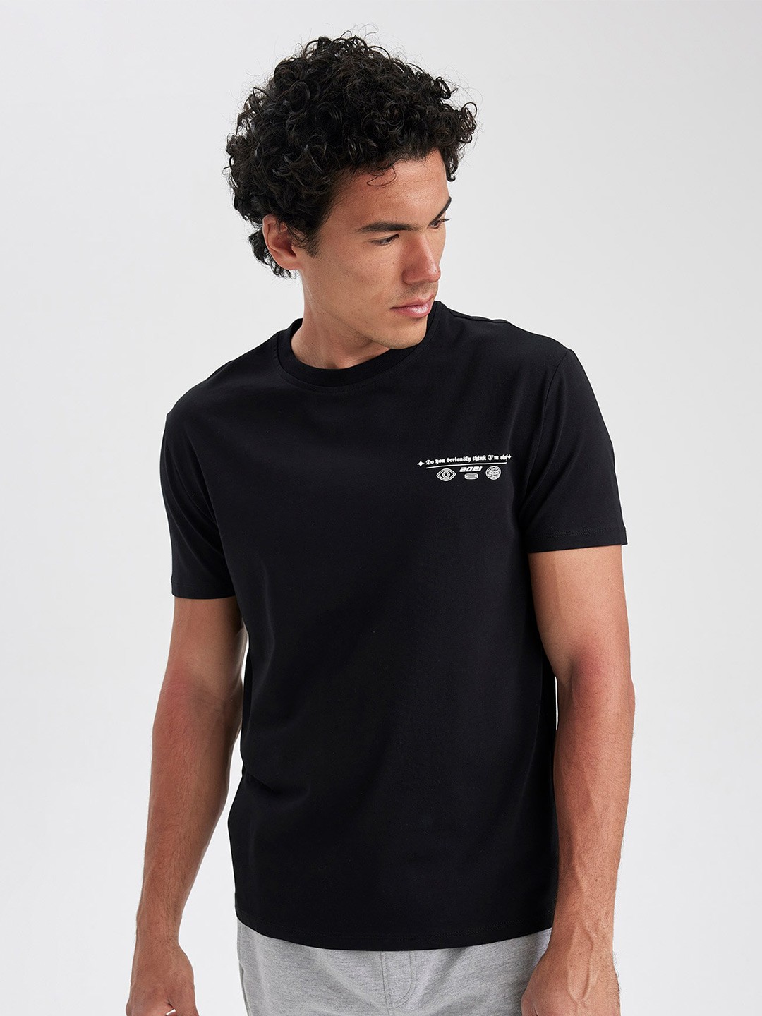 

DeFacto Typography Printed Round Neck T-shirt, Black