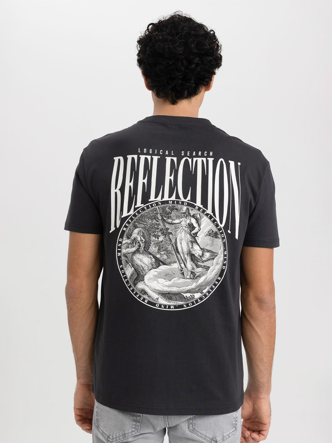 

DeFacto Typography Printed Pure Cotton T-shirt, Charcoal