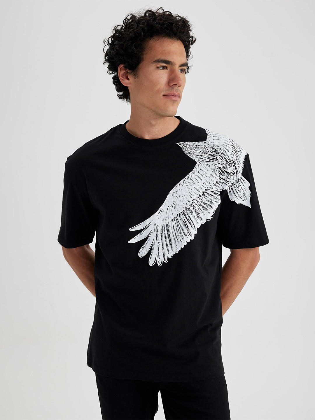 

DeFacto Men Printed Pure Cotton T-shirt, Black