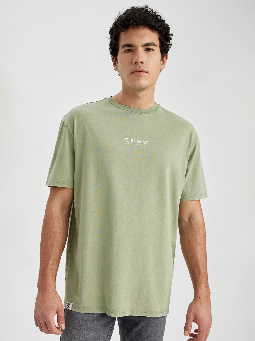 

DeFacto Drop-Shoulder Pure Cotton T-shirt, Green