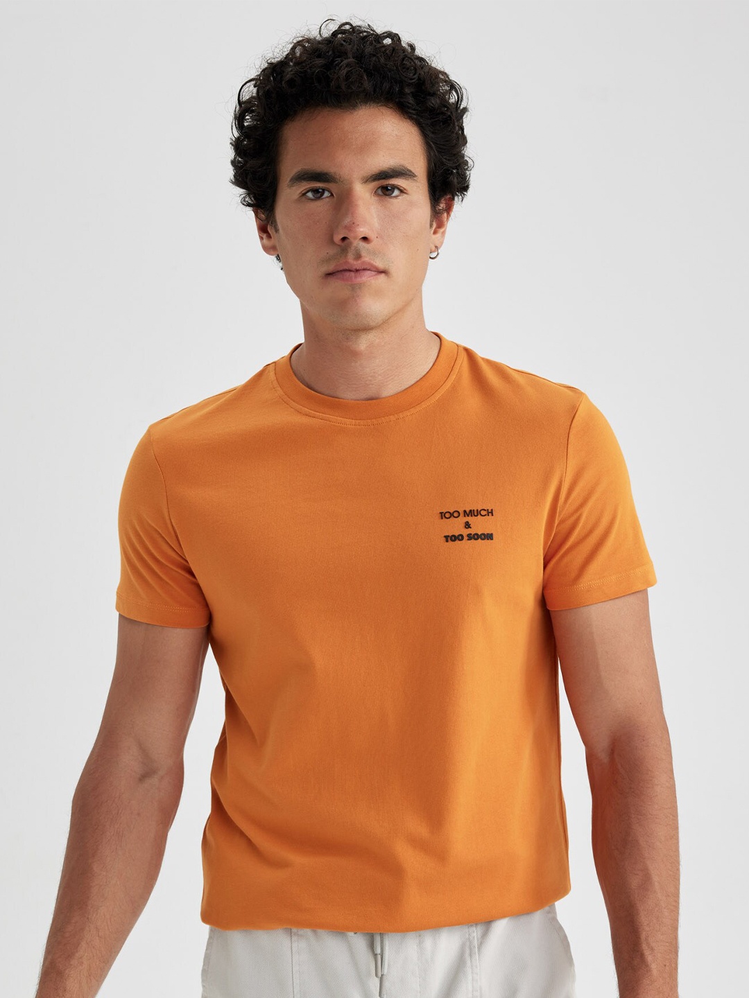 

DeFacto Round Neck Pure Cotton T-shirt, Orange