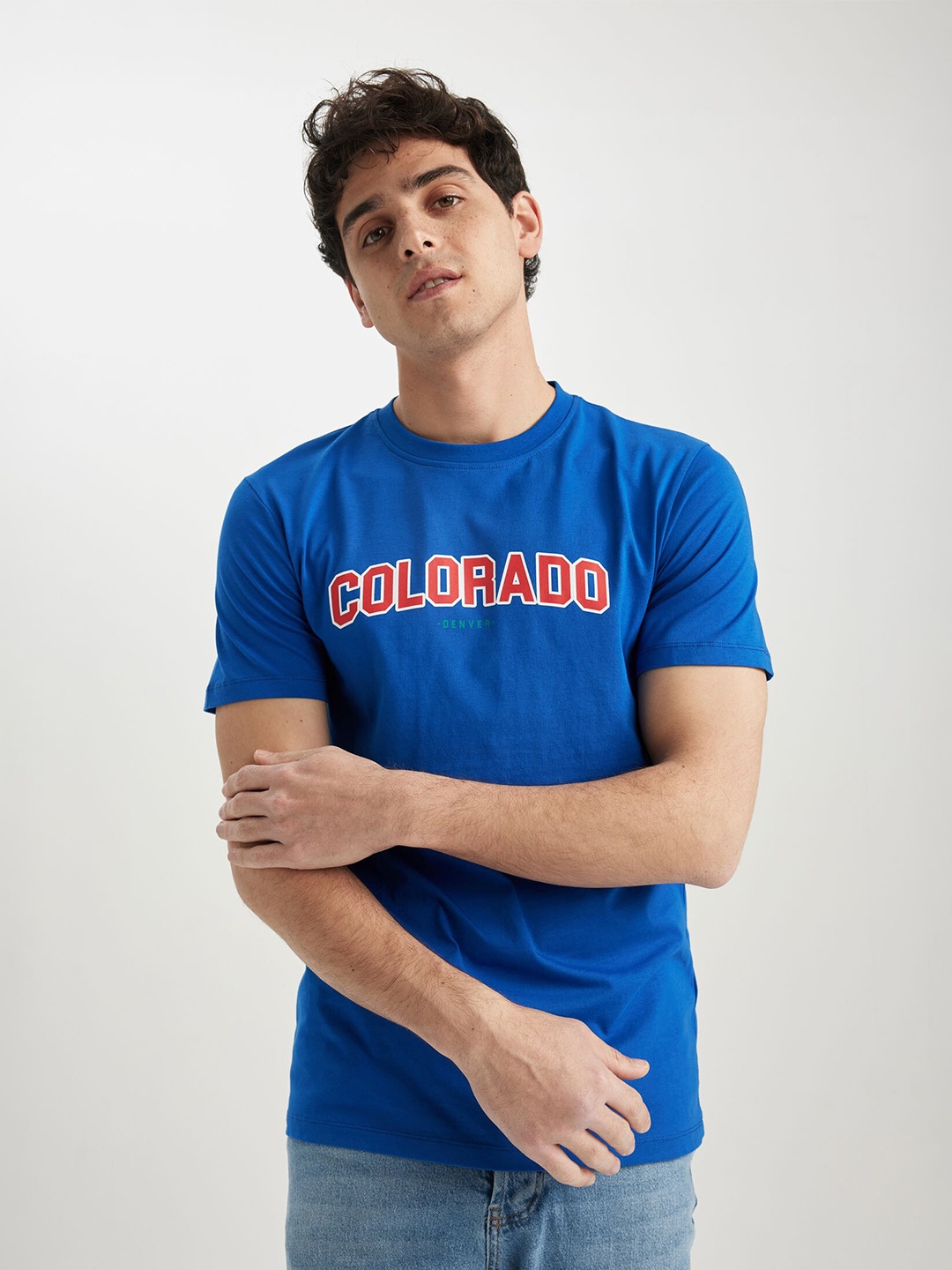 

DeFacto Men Blue Typography Printed Cotton T-shirt