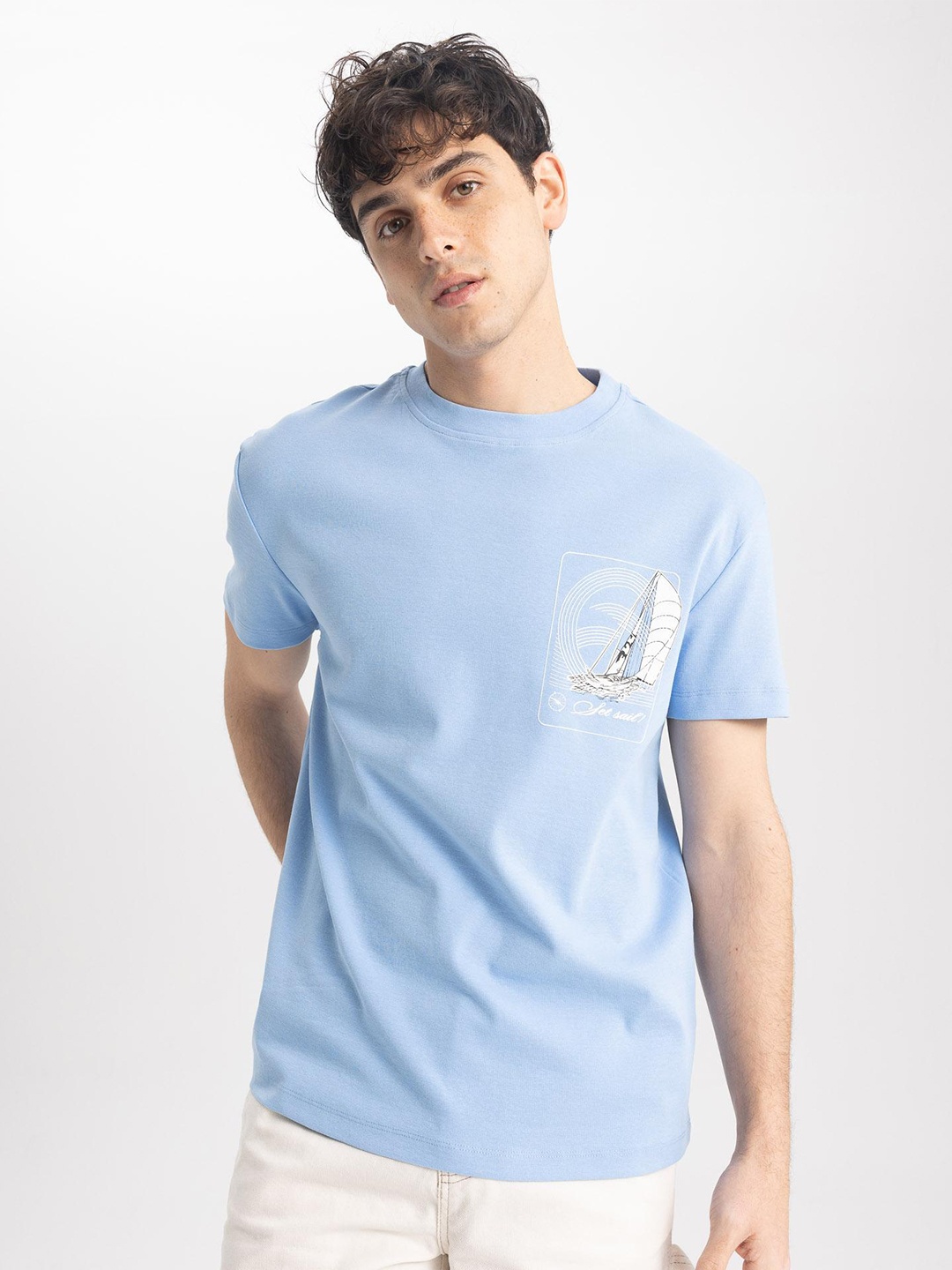 

DeFacto Graphic Printed Knitted T-shirt, Blue