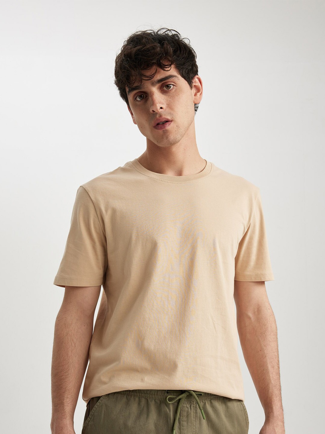 

DeFacto Round Neck Pure Cotton T-shirt, Beige