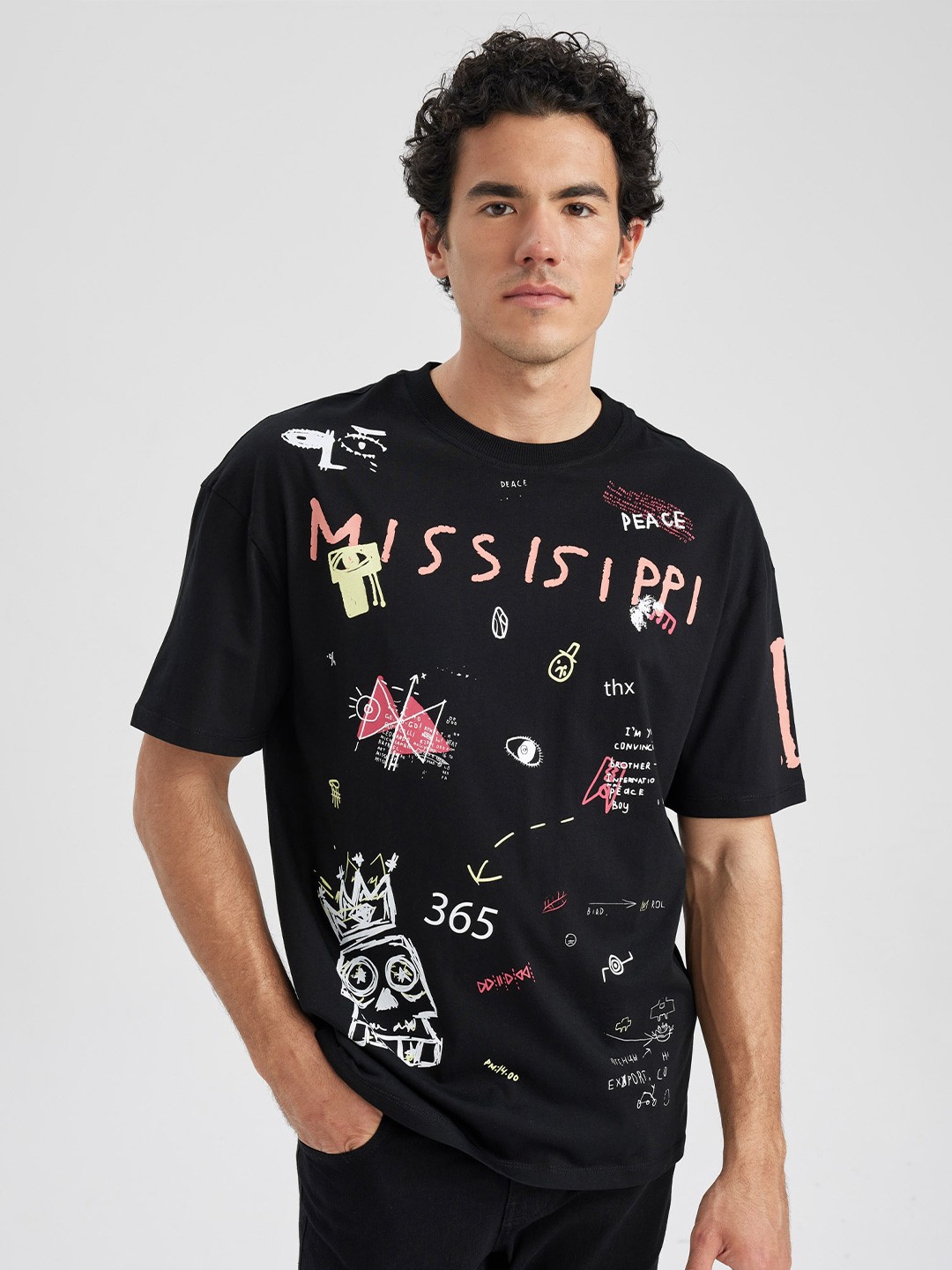 

DeFacto Graphic Printed Pure Cotton T-shirt, Black