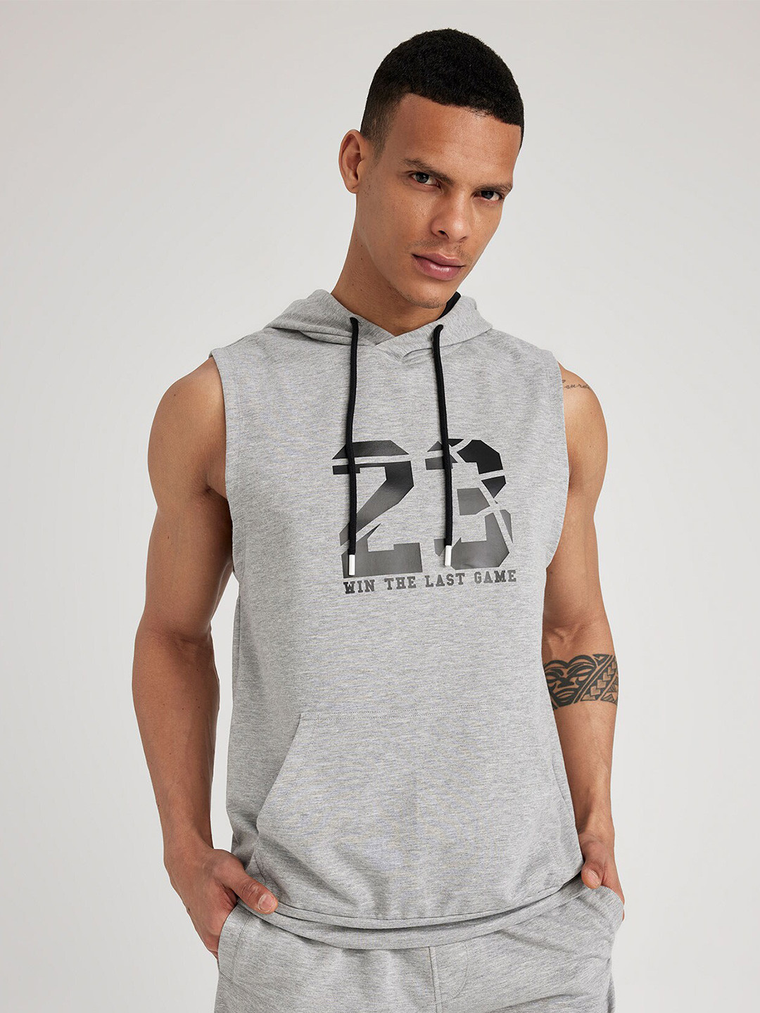 

DeFacto Typography Printed Hooded Sleeveless T-shirt, Grey