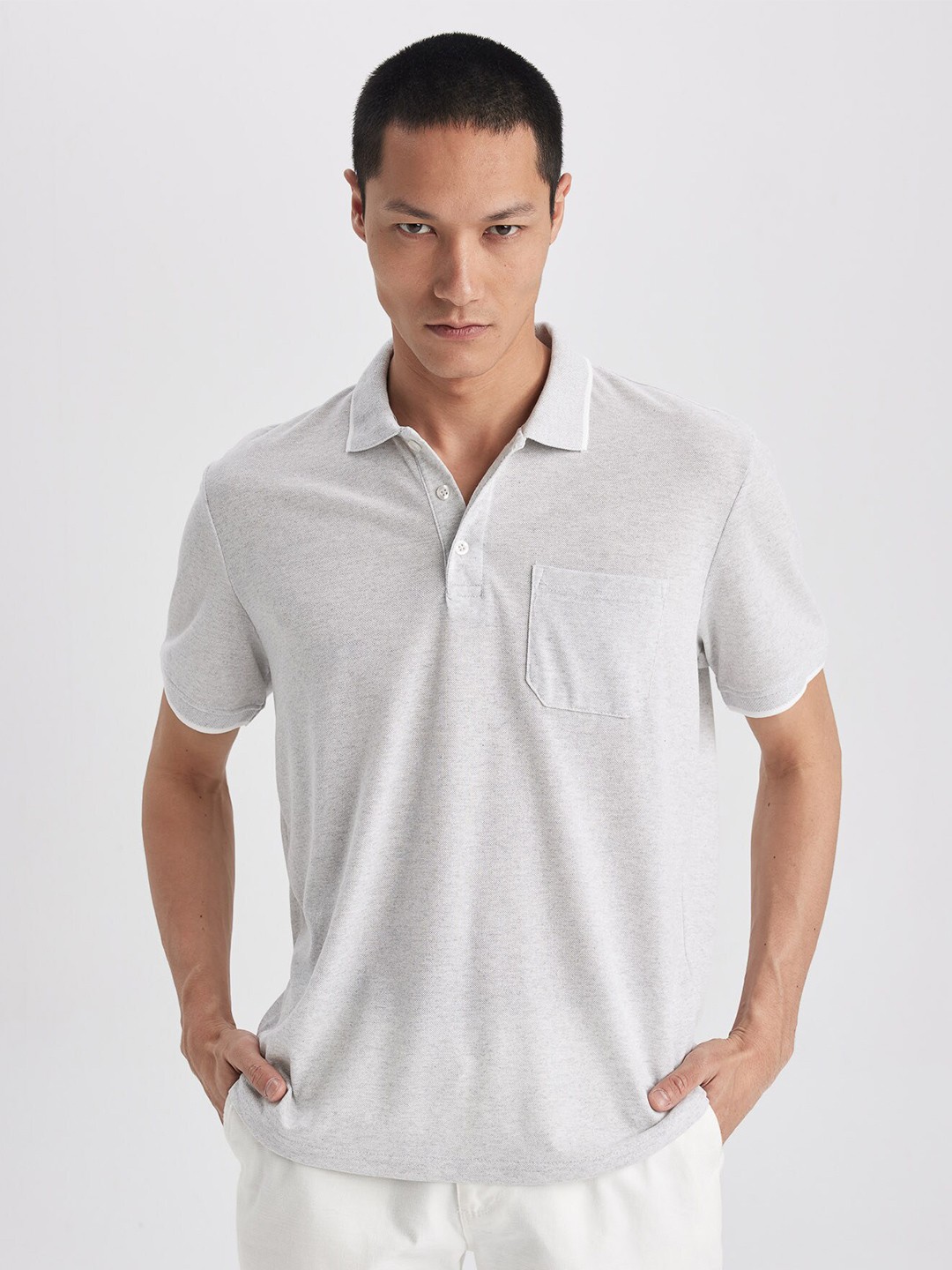 

DeFacto Polo Collar T-Shirt, Grey melange