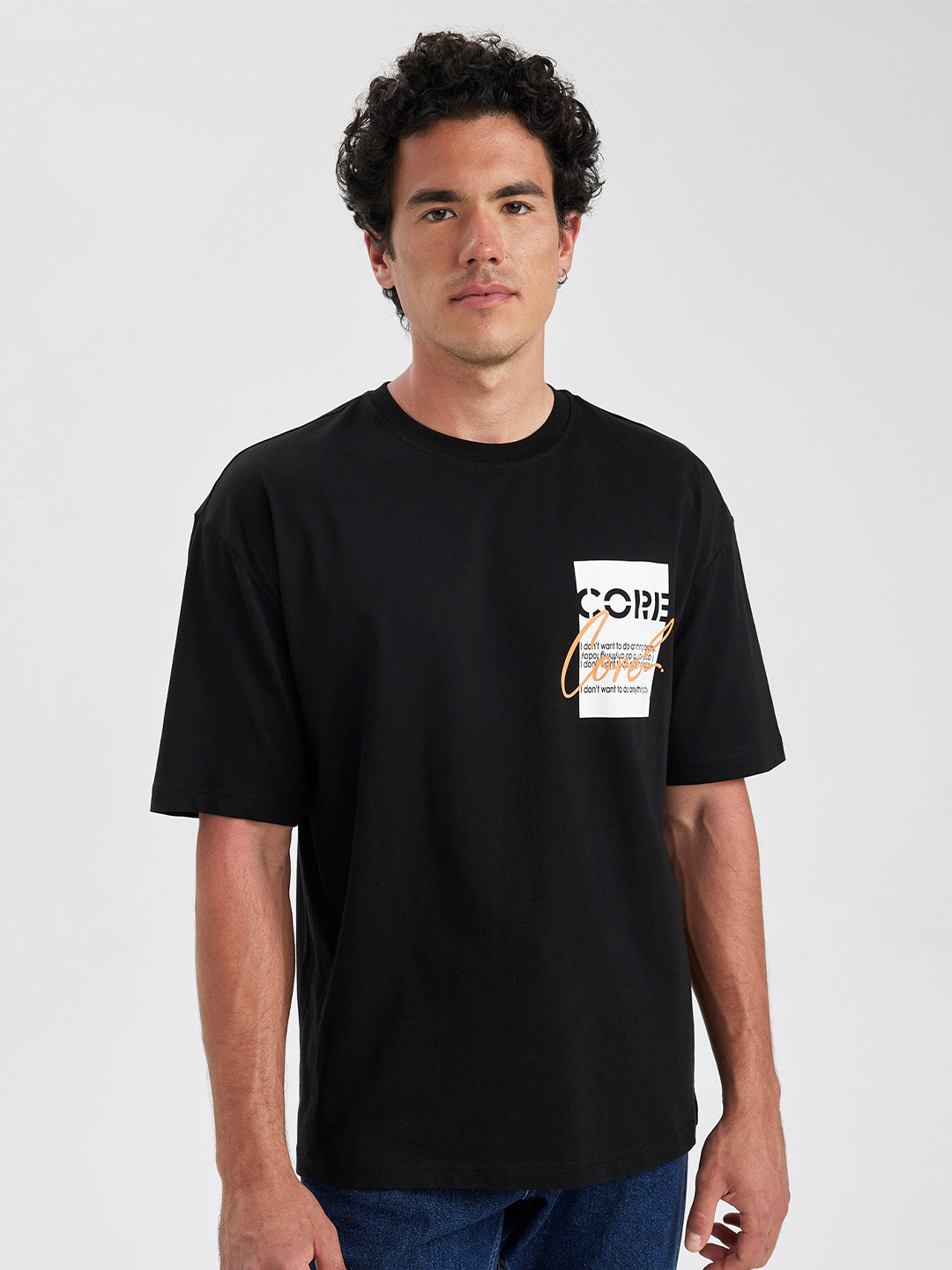 

DeFacto Men Typography Printed Cotton T-shirt, Black