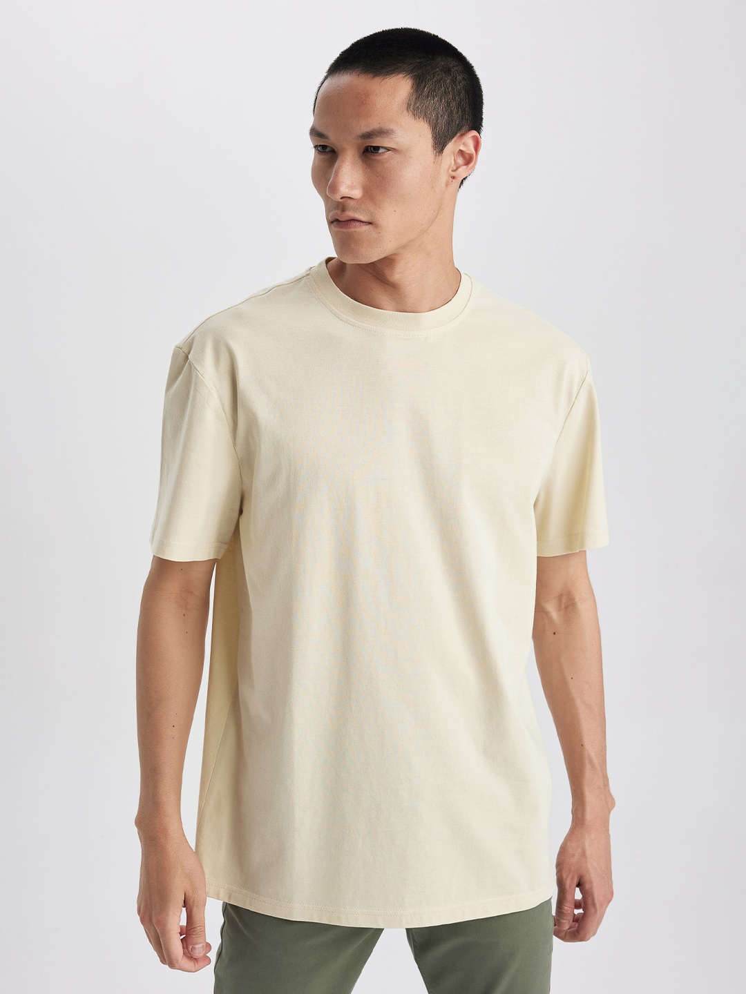 

DeFacto Round Neck Short Sleeves Pure Cotton T-shirt, Beige
