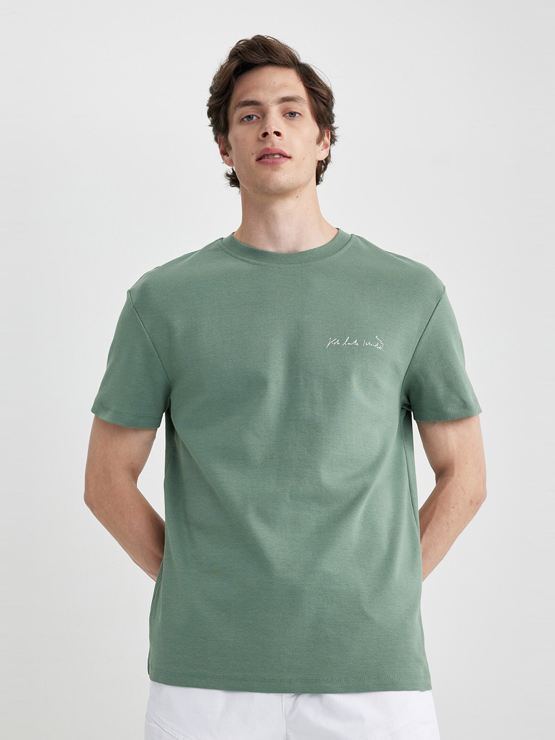 

DeFacto Round Neck Cotton T-shirt, Green