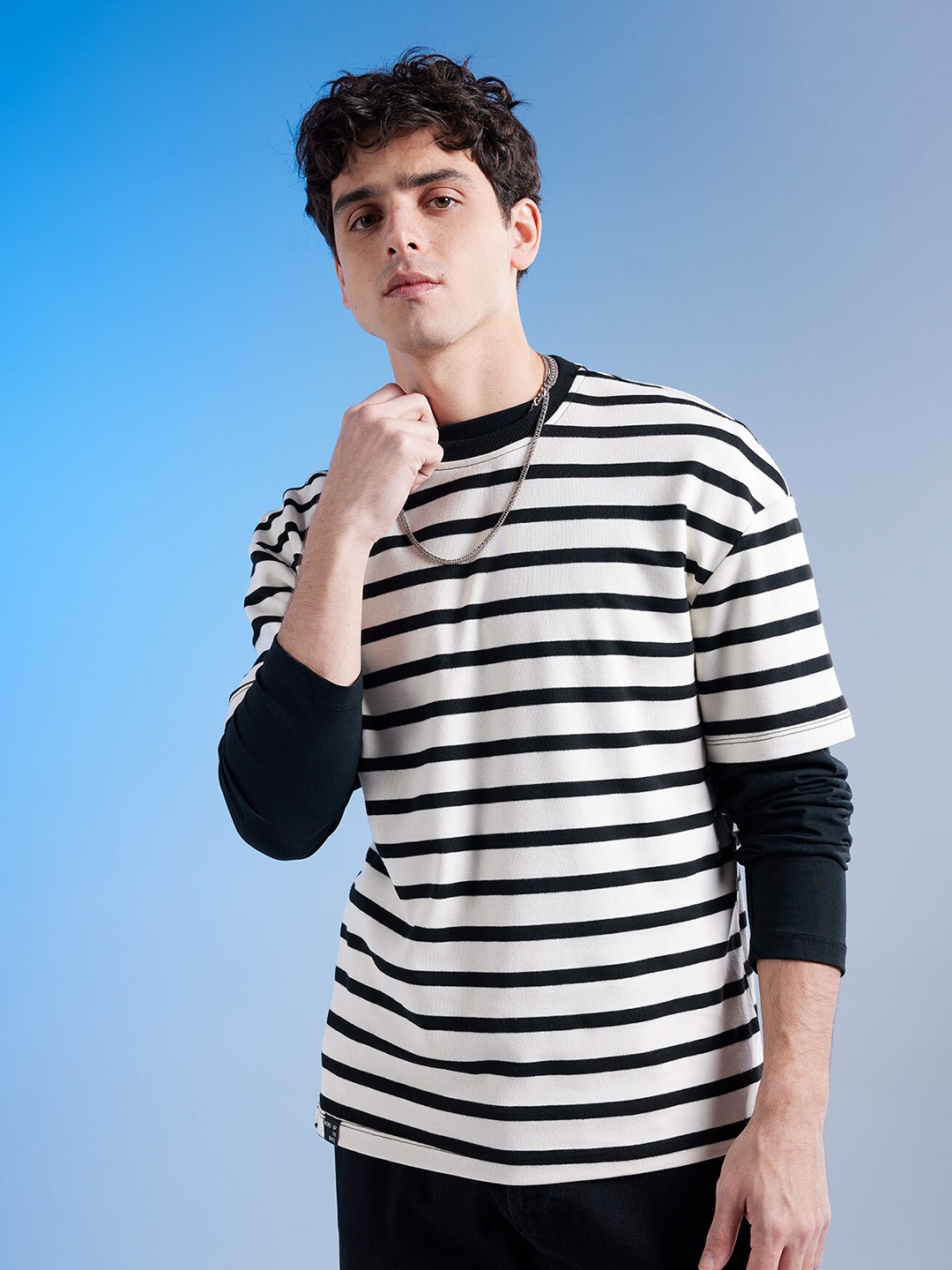 

DeFacto Striped Round Neck T-shirt, Black