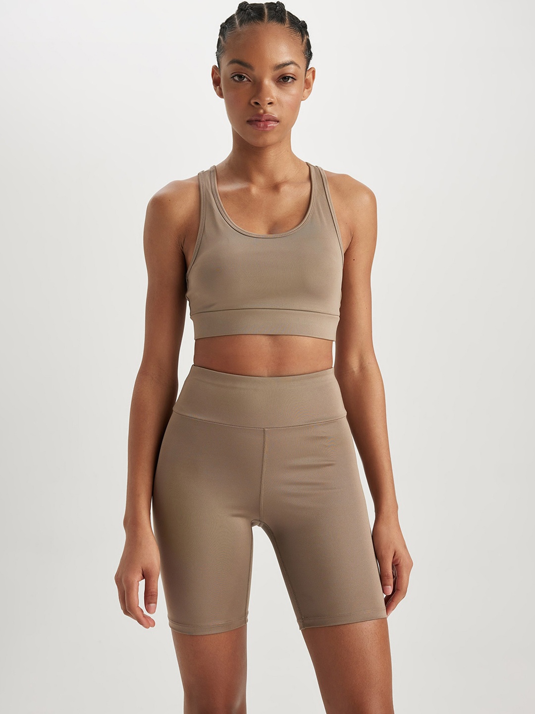 

DeFacto Women High-Rise Sports Shorts, Beige