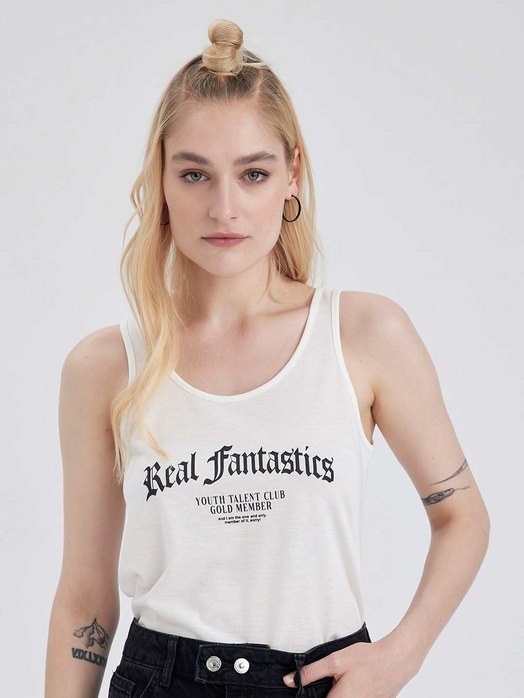 

DeFacto Typography Printed Tank Top, Off white