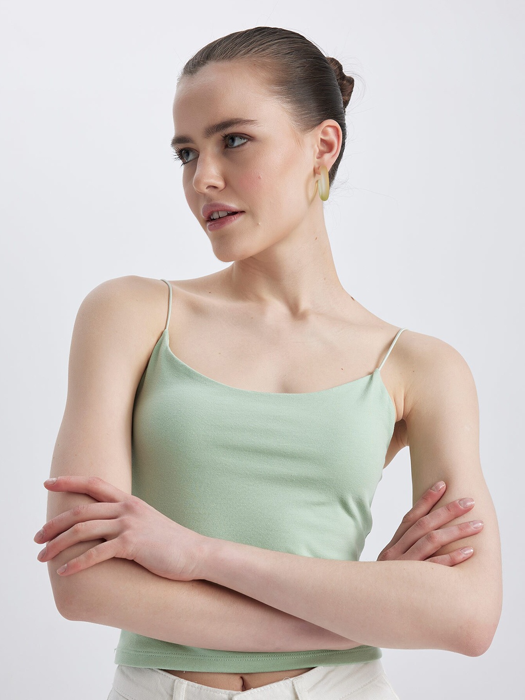 

DeFacto Shoulder Strap Crop Tank Top, Sea green