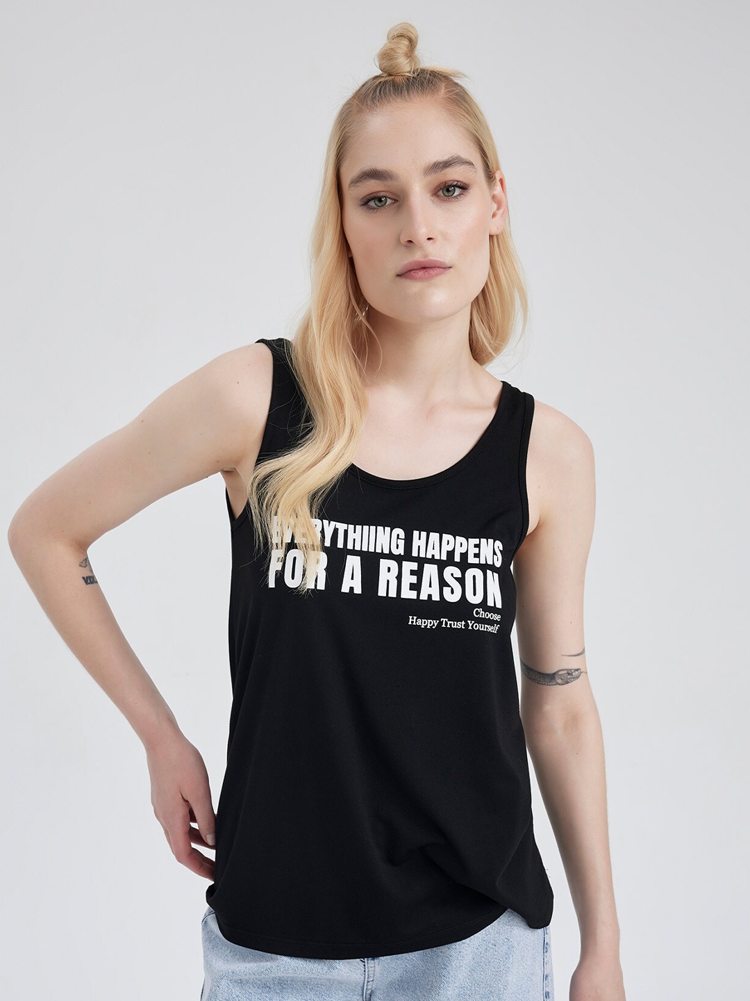 

DeFacto Typography Printed Tank Top, White