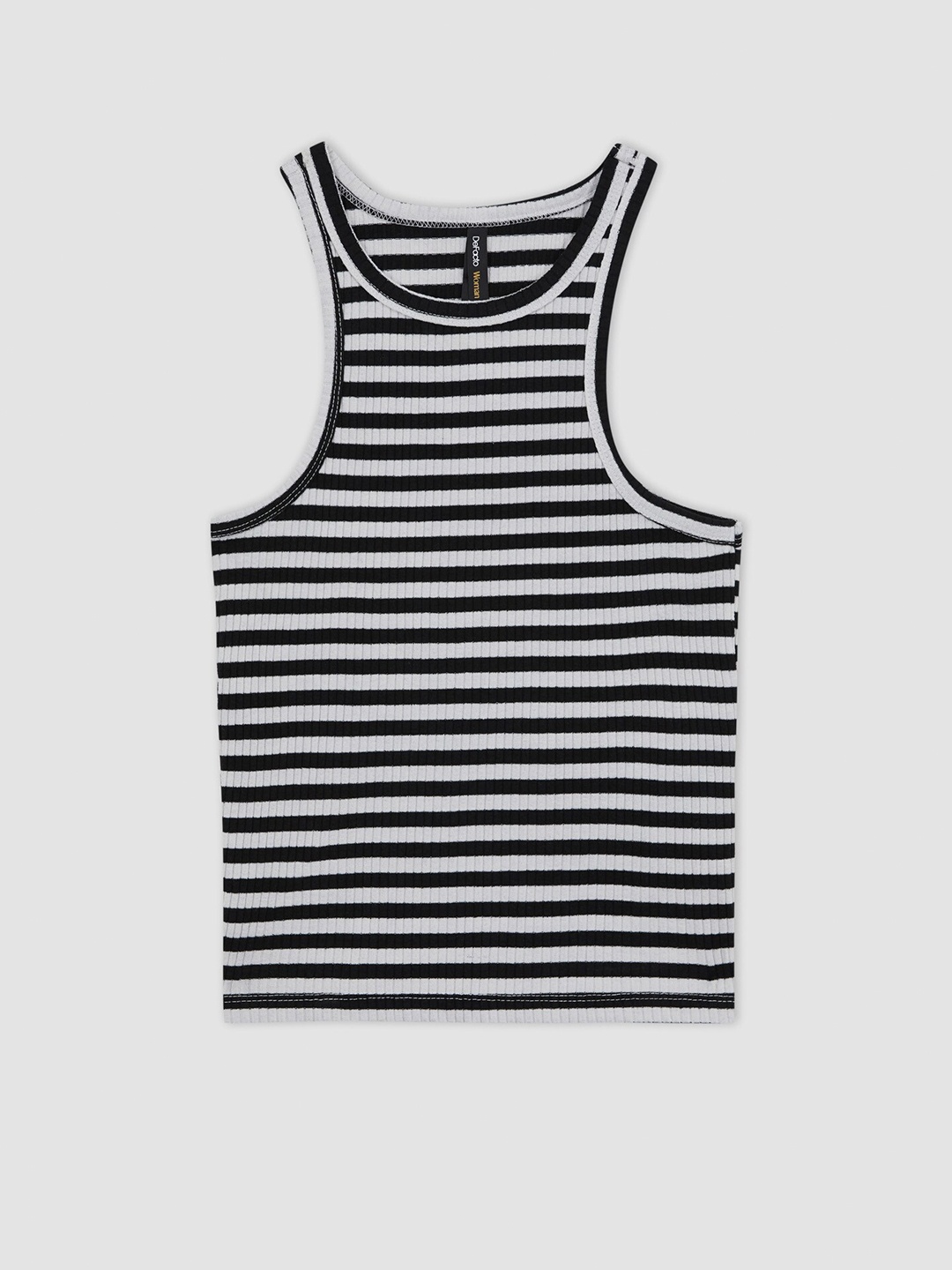 

DeFacto Striped Scoop Neck Tank Top, Black