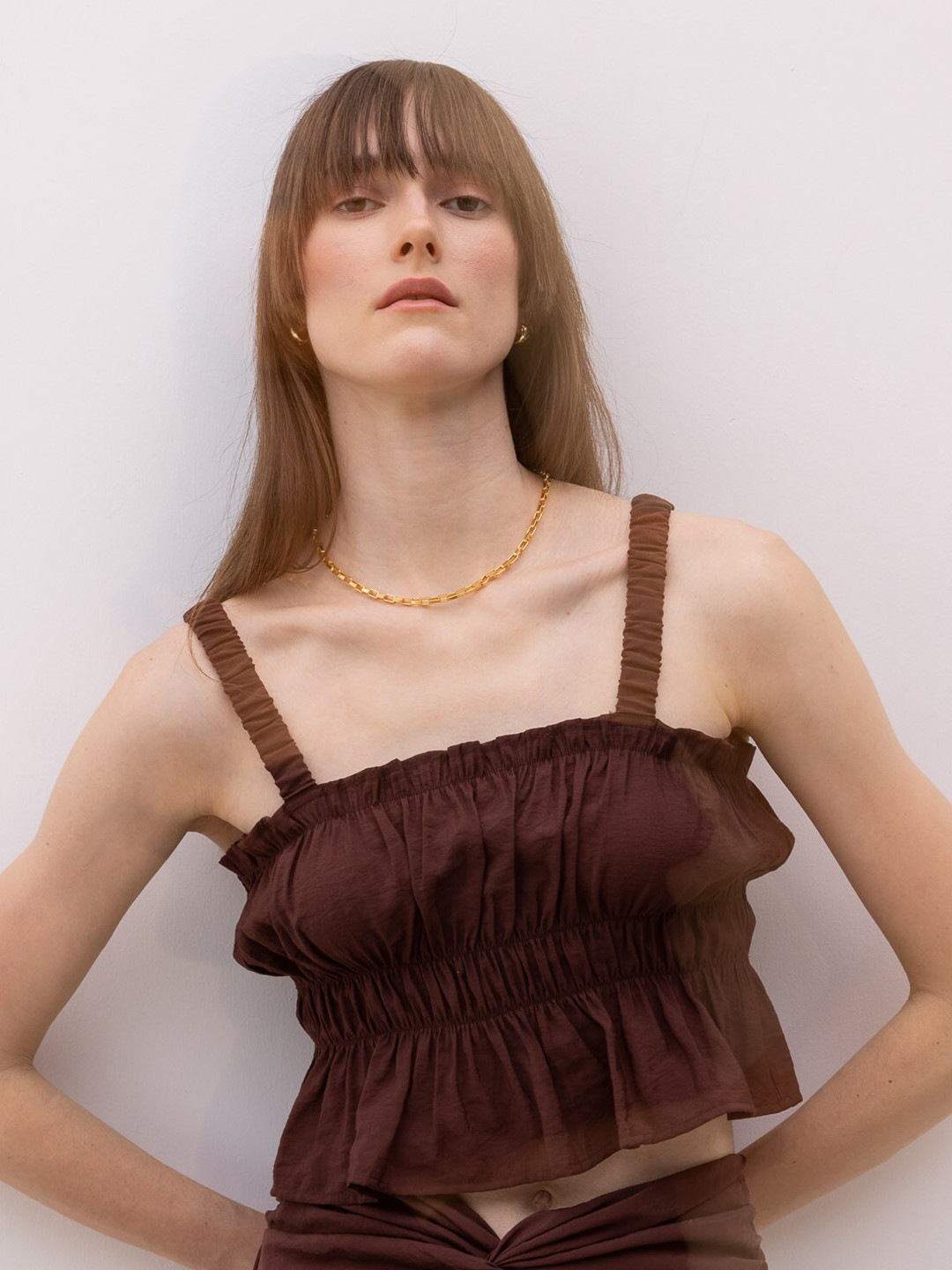 

DeFacto Shoulder Straps Peplum Top, Brown