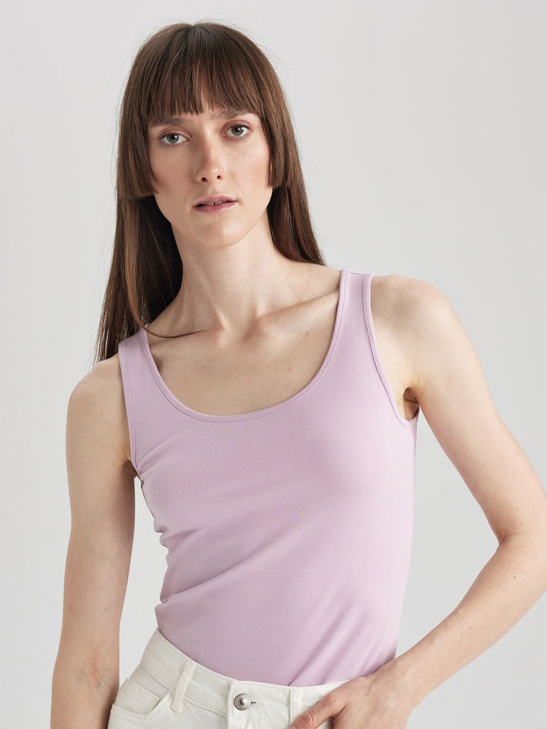 

DeFacto Cotton Scoop Neck Tank Top, Pink