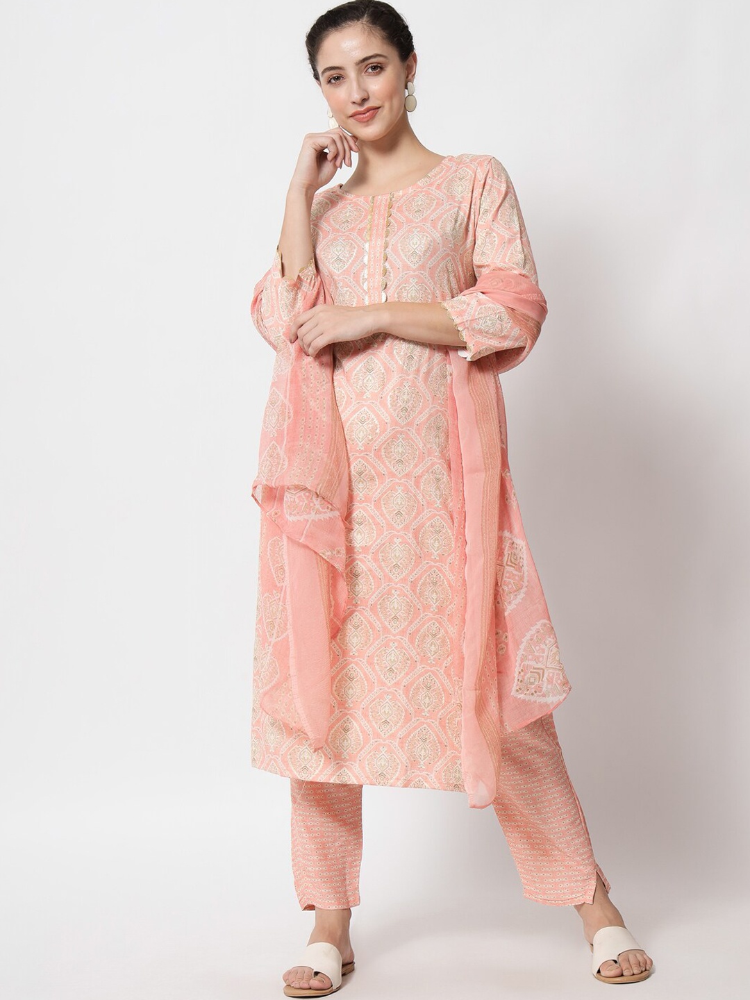 

KALINI Ethnic Motifs Printed Regular Kurta with Trousers & With Dupatta, Pink