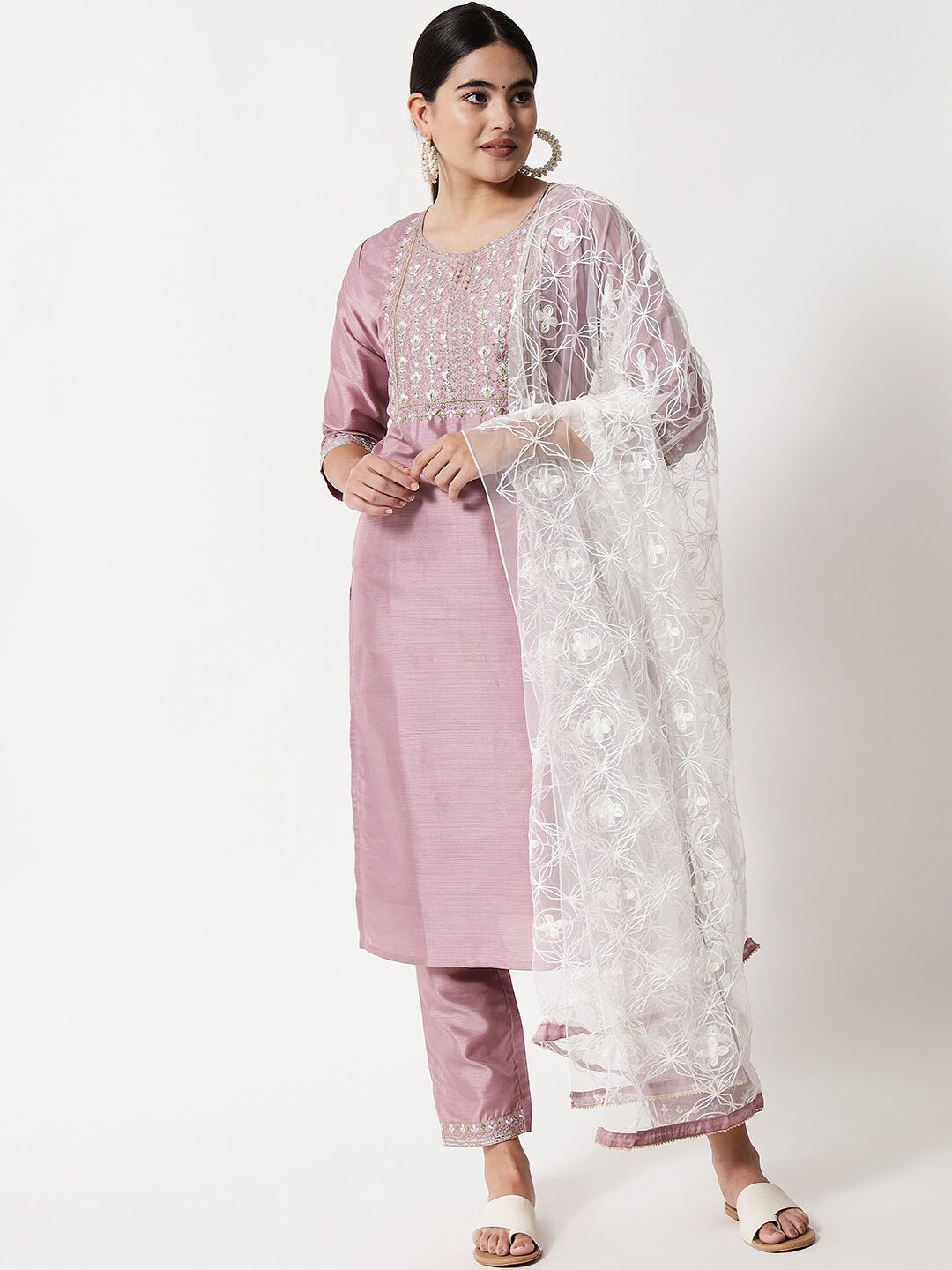 

KALINI Ethnic Motifs Embroidered Sequined Kurta with Trousers & Dupatta, Lavender